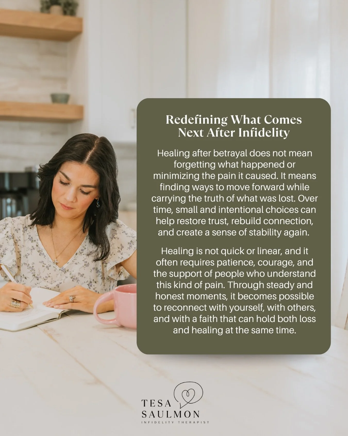 Some days it feels like the world you knew has fallen apart.

The trust you built.
The future you imagined.
Even your sense of safety can feel fragile, like it could slip away at any moment.

Healing after infidelity doesn&rsquo;t ask you to pretend 