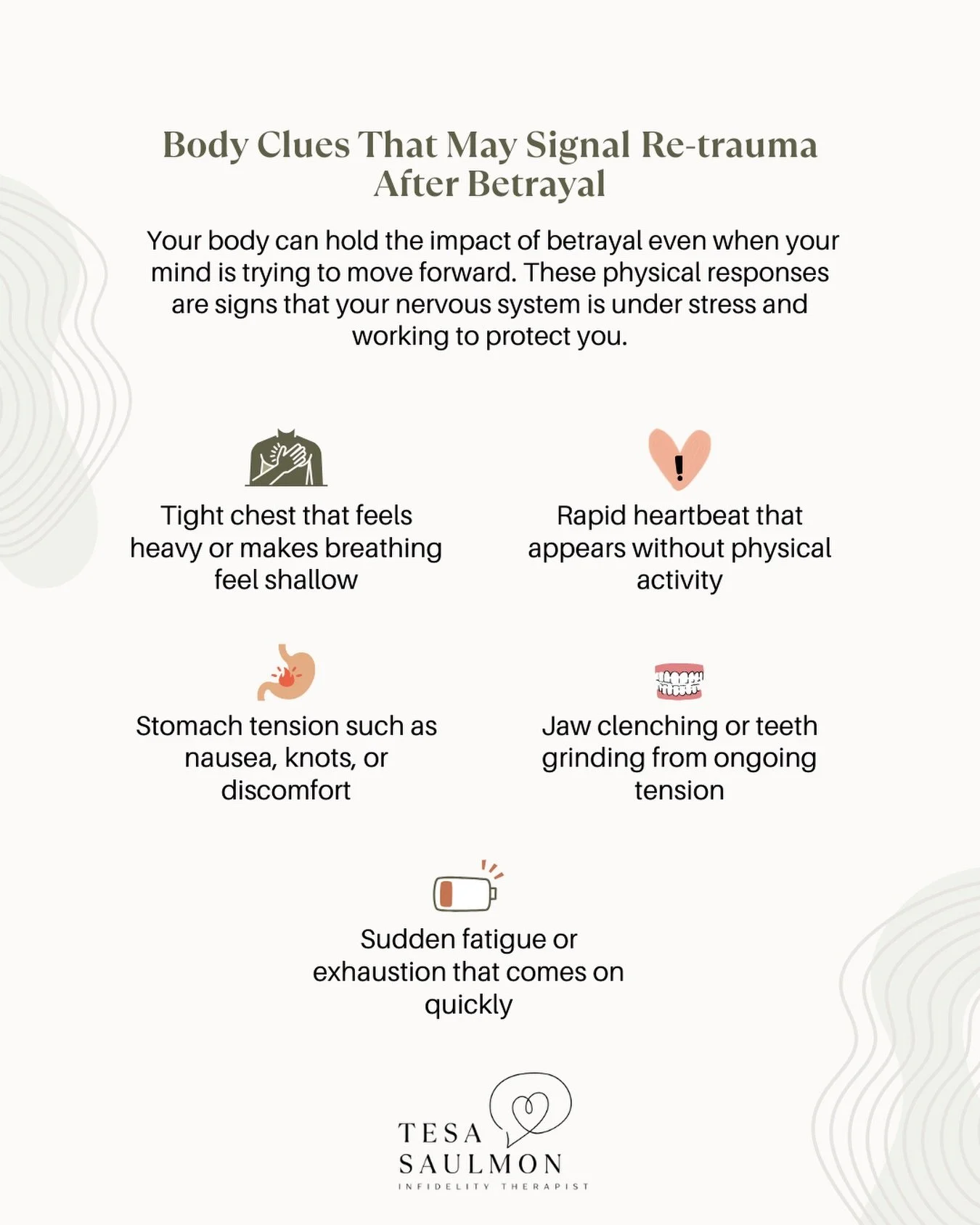 Your body often reacts before your mind has words for what happened.
I hear this from so many people after betrayal. &ldquo;I&rsquo;m trying to move forward, but my chest feels tight,&rdquo; or &ldquo;My heart races for no reason,&rdquo; or &ldquo;I&