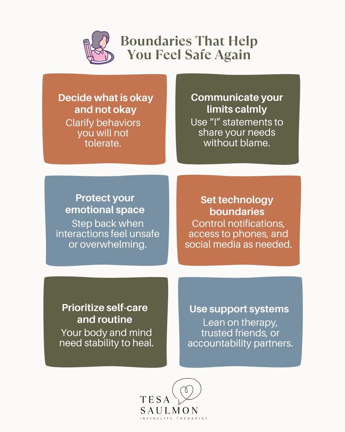 After betrayal, even the smallest things can feel overwhelming.

A simple question.
A glance at a phone.
A notification.

And suddenly your body feels tight, alert, unsure again.

This is why boundaries matter so much in healing.

Not to punish.
Not 