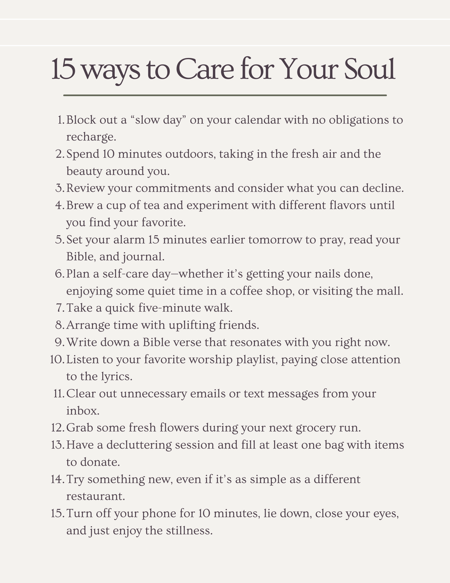 15 ways to care for your soul
