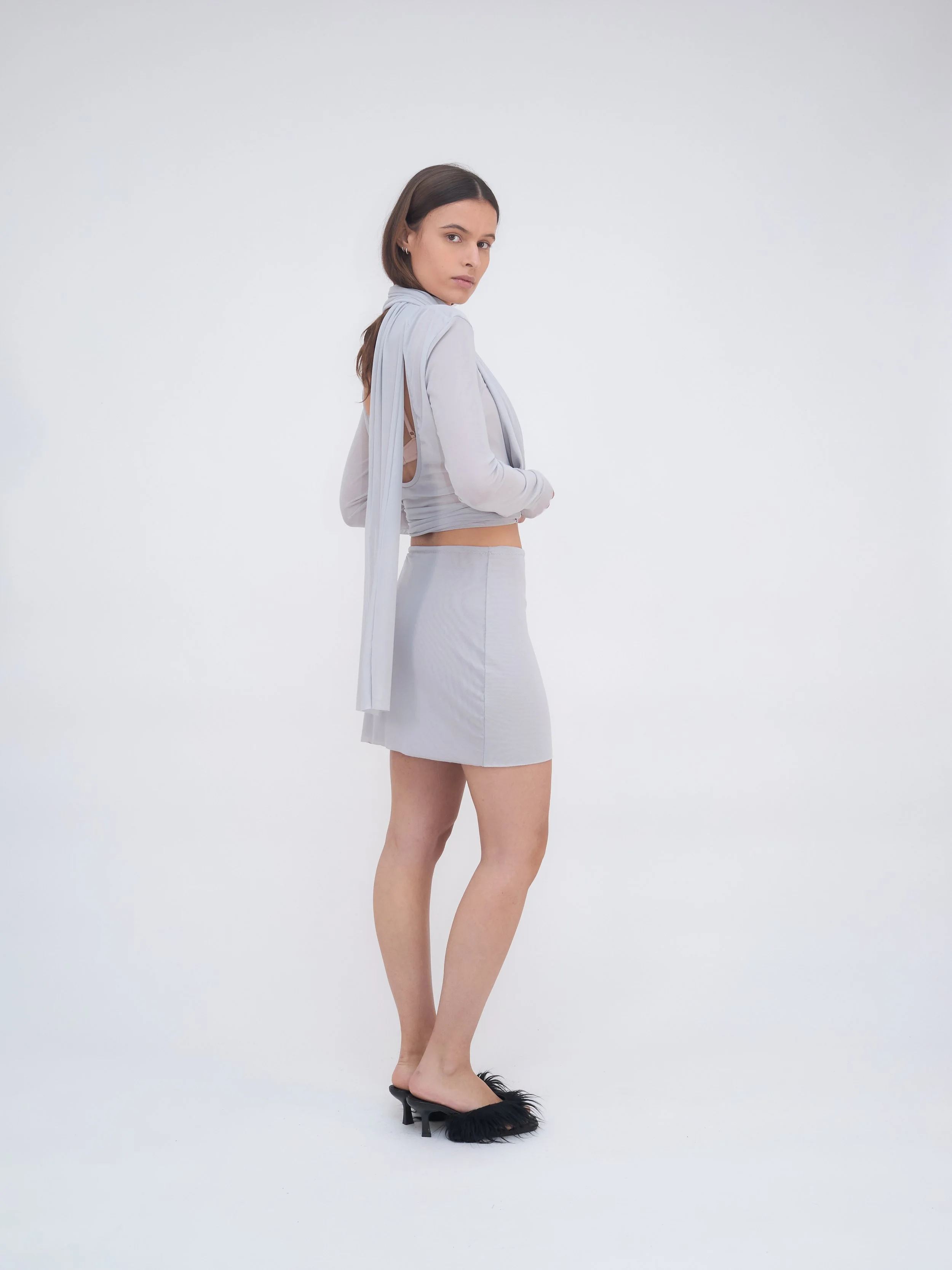 Grey mesh mini skirt