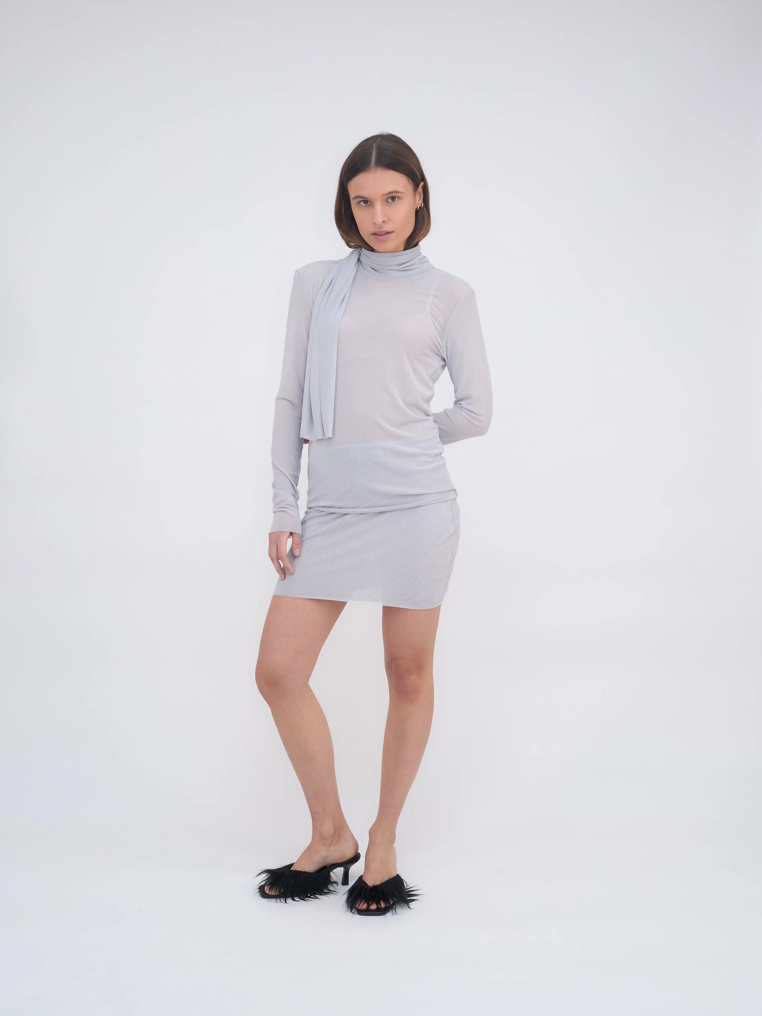 Grey mesh top with scarf