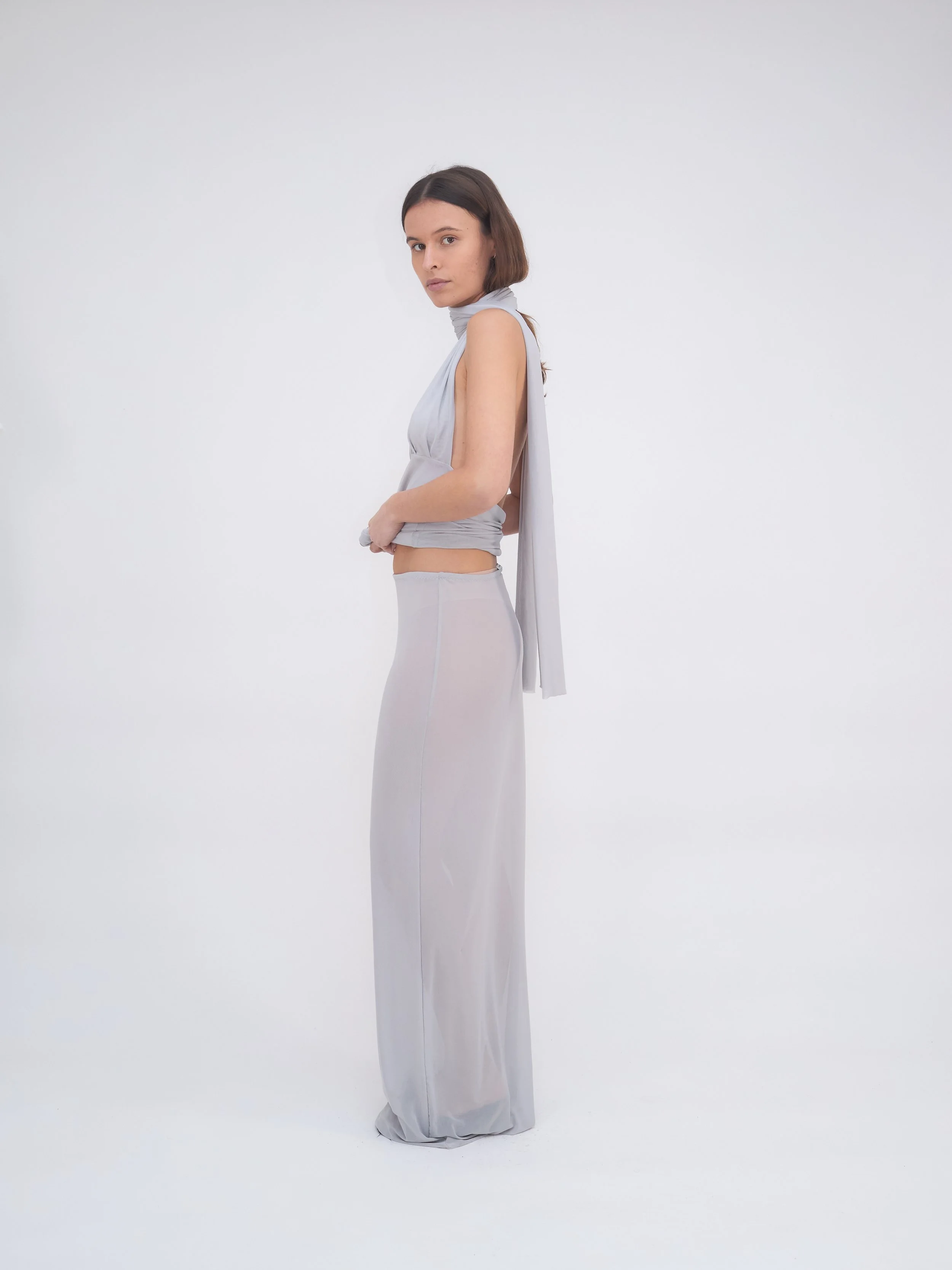 Grey long mesh skirt