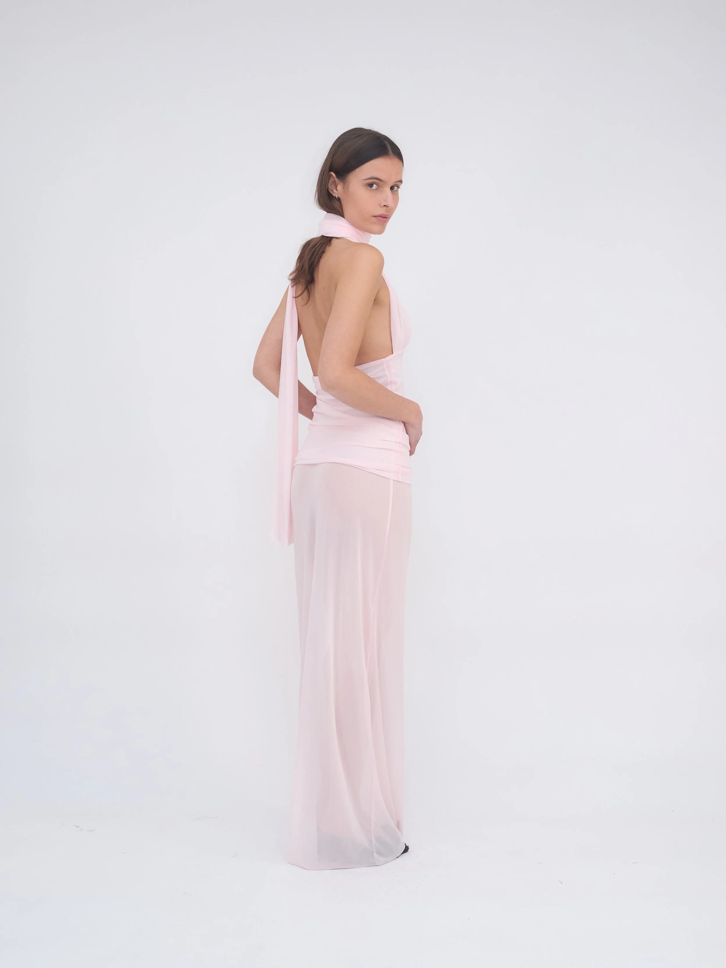 Baby pink long mesh skirt