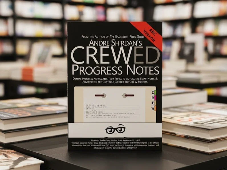 Book titled 'Crewed Progress Notes' by Andre Shirdan on a table in a bookstore.