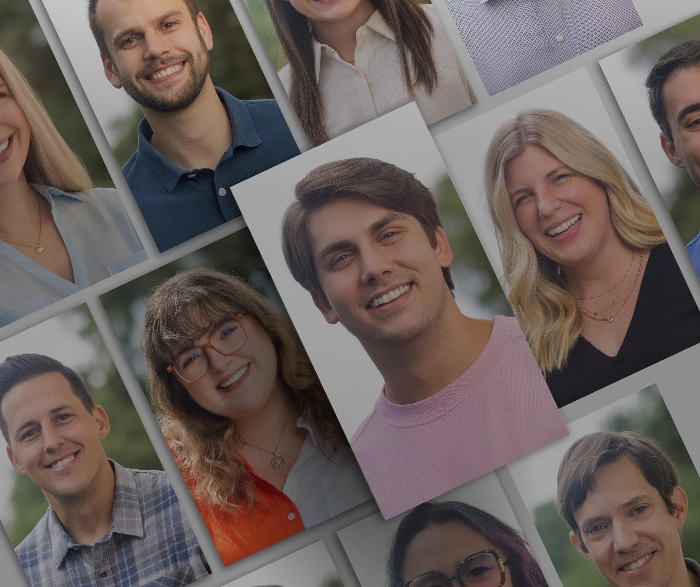 Collage of professional outdoor headshots featuring smiling men and women, created for Holistiplan branding.
