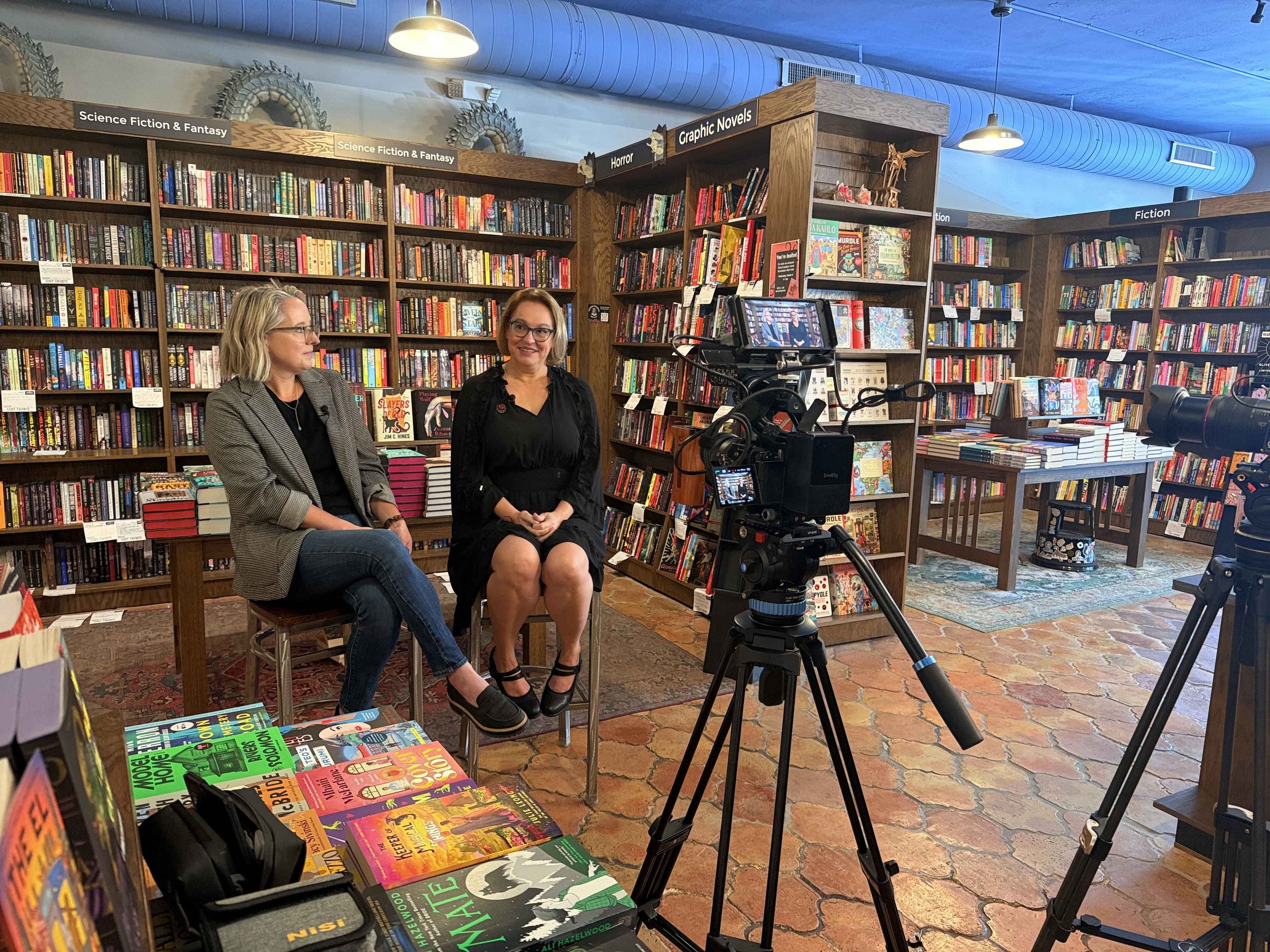 Behind-the-scenes video interview of two women inside an indie bookstore — Meet the Bryants Photography San Antonio