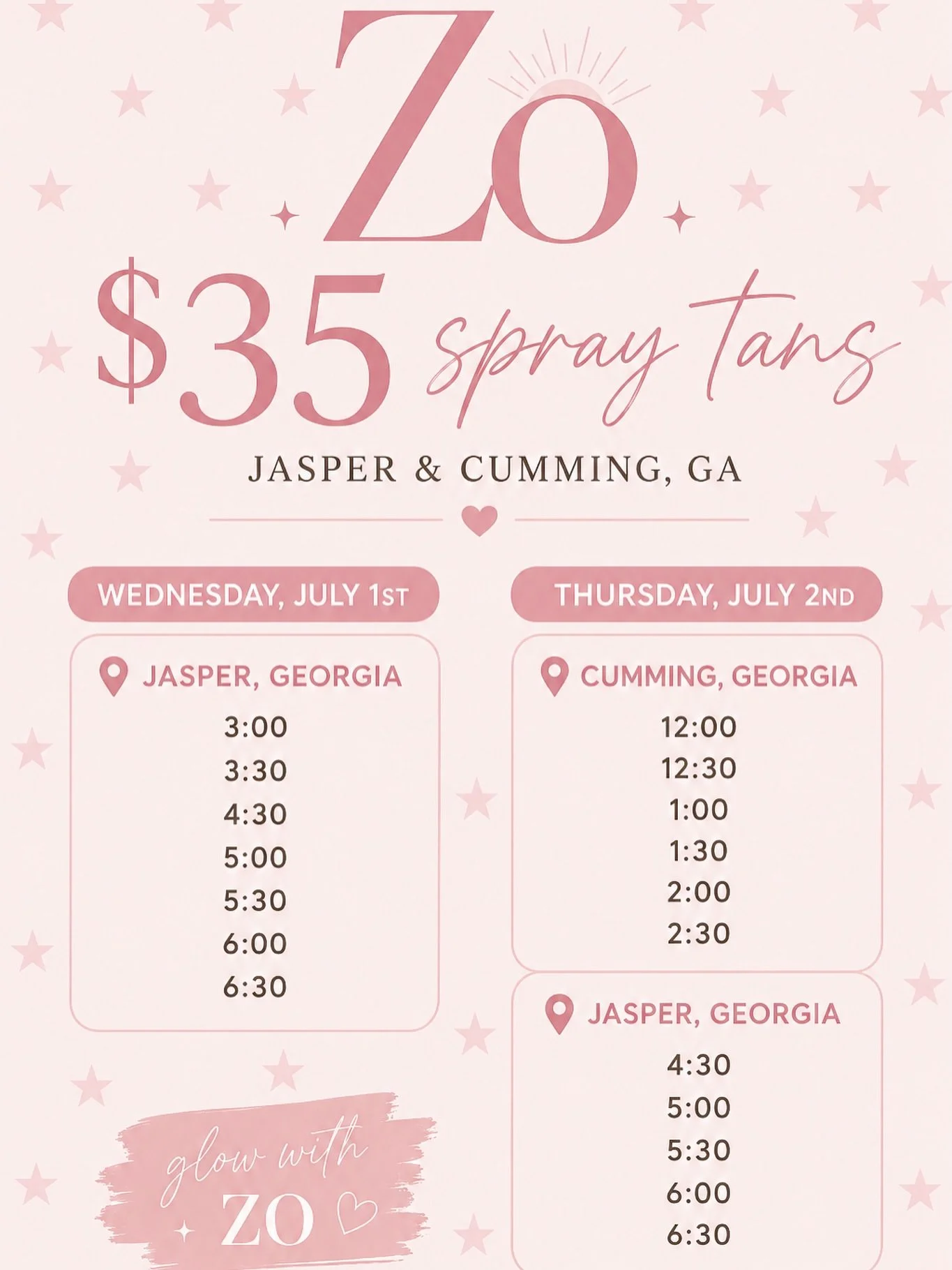 🇺🇸✨ In honor of America&rsquo;s 250th Birthday, we&rsquo;re celebrating with $35 Spray Tans all week!

Whether you&rsquo;re spending the 4th at the lake, the beach, a BBQ, or watching fireworks, we&rsquo;ve got your holiday glow covered. 🤍

📍Jasp