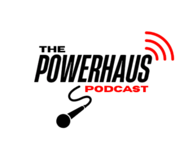 The Powerhaus Podcast logo with microphone icon and red wireless signal waves