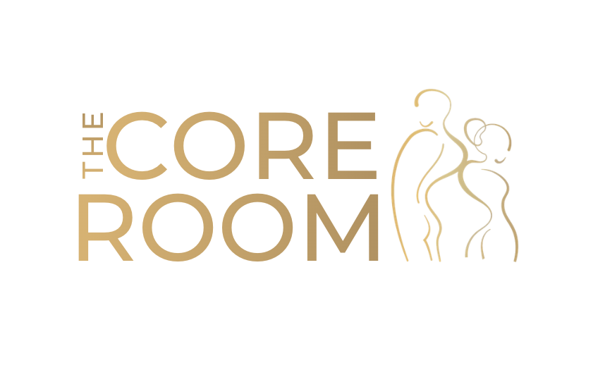 The Core Room logo in gold with stylized outlines of a pregnant woman and baby