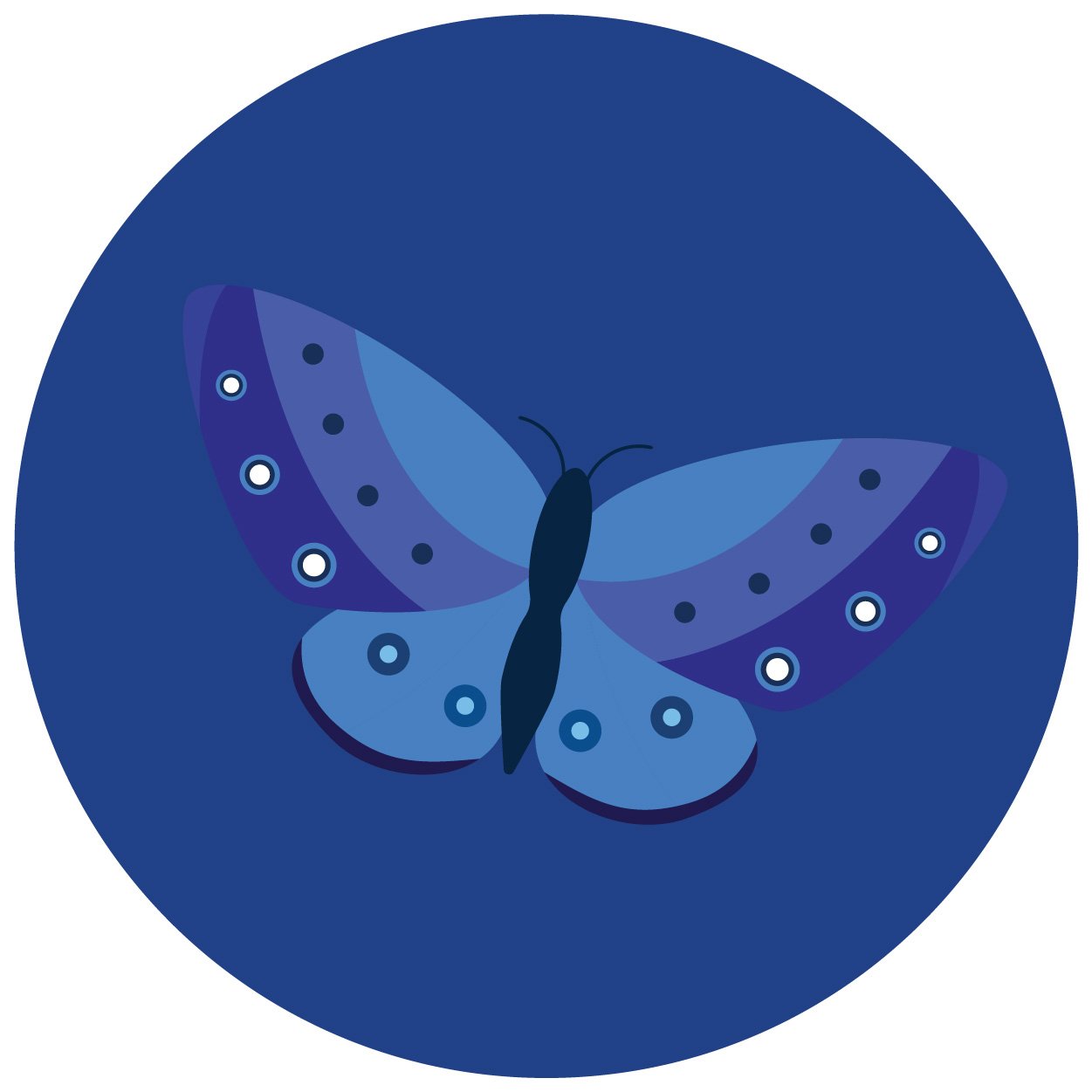 Blue and purple butterfly as depicted in Jill Vetstein Therapy's logo on a blue circular background