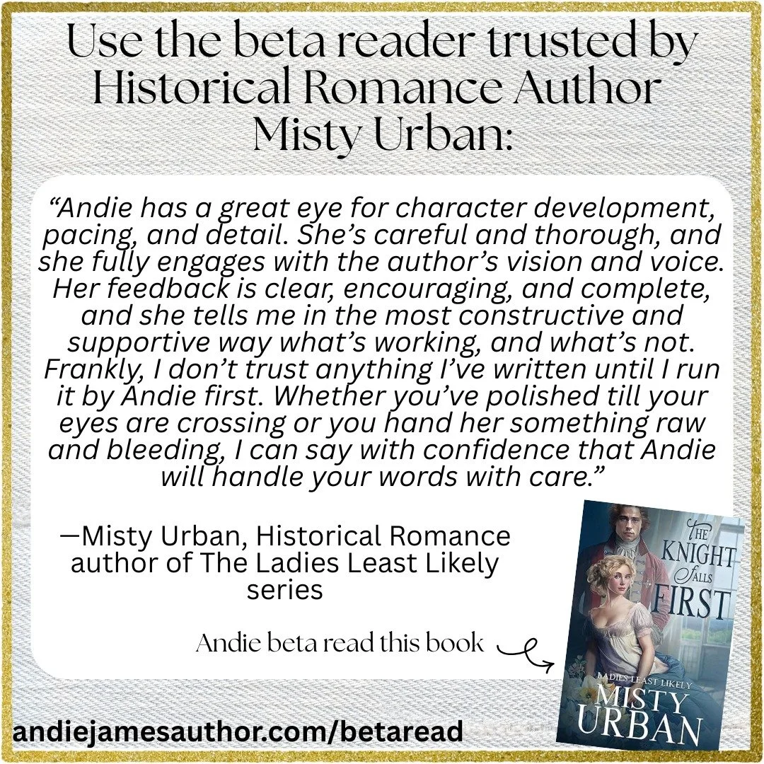 Have a book that could use another set of eyes on it?

I'm now offering beta reading services, and I'd LOVE to read your romance for you!

If you don't trust my word that I'll give you honest and constructive feedback on the main elements of your sto