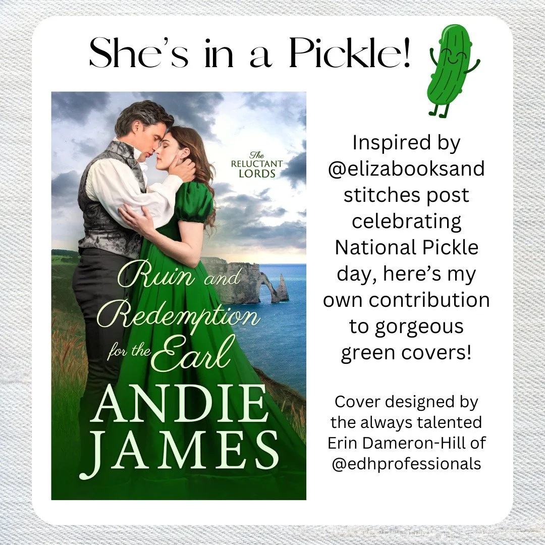 Thanks @elizabooksandstitches for the post idea!

Today (Nov. 14th) is National Pickle Day, so please enjoy my gorgeous green cover, the color of pickles and one of my favorites

This lovely cover was designed by Erin Dameron-Hill of @edhprofessional