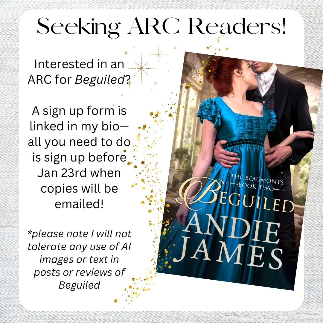 Calling all ARC readers!

Interested in an ARC for Beguiled? Well, I want you to have one!

Link for the signup form is in my bio, and I anticipate ARCs being sent in one week on Friday, January 23rd

Beguiled ended up being a kisses only book, so if