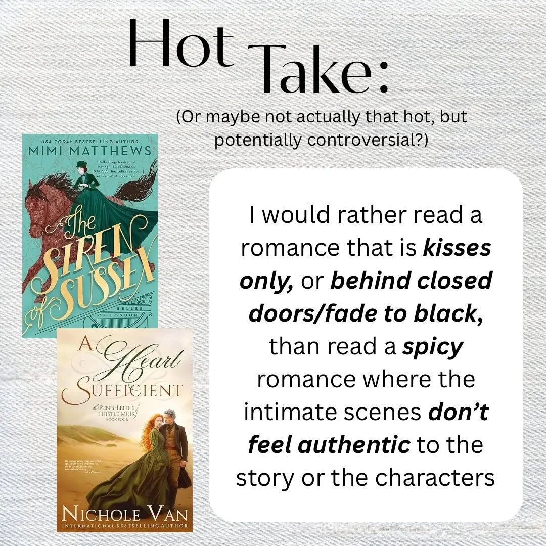 Maybe not a hot take, but one I felt the need to share.

I was really nervous releasing my last book as it ended up being kisses only, but it&rsquo;s what best serves the story, and I&rsquo;m glad I stuck with my instincts to keep the book as is, mak