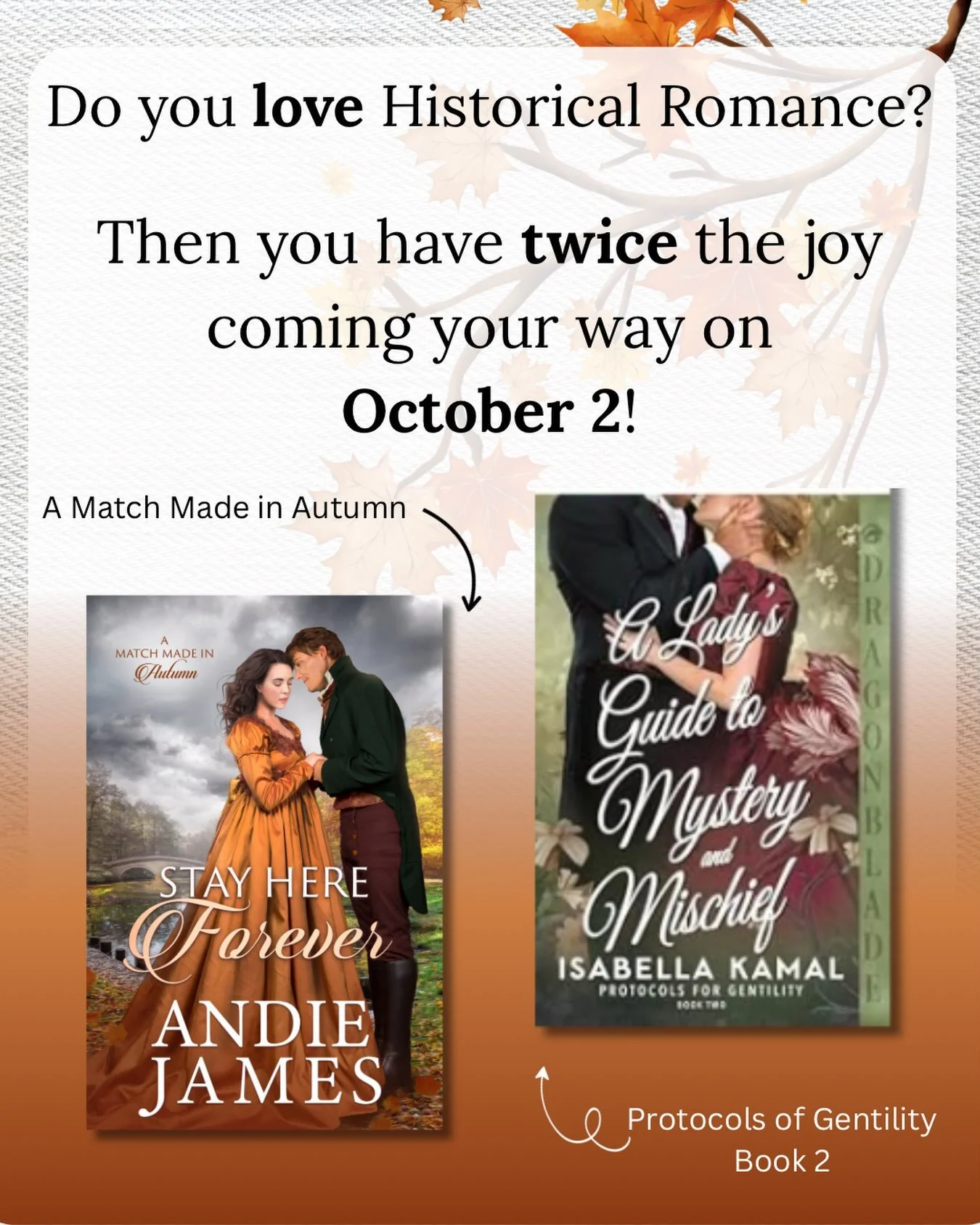 What&rsquo;s more exciting for an author than an upcoming release? 

Sharing that publication date with your friend and fellow author!

That&rsquo;s right&mdash;on October second you get double the HEA&rsquo;s and cozy vibes with new releases from bo