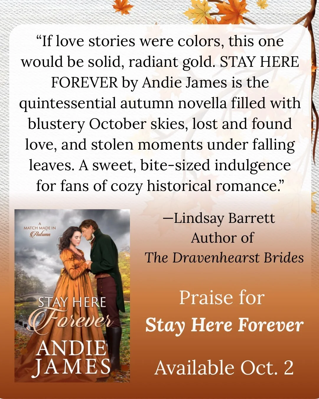 There is no better feeling than when an author you greatly admire enjoyed your latest book!

This is the highest praise from @lindsay_barrett_books and I&rsquo;m so glad she loved Audrey and Luke in STAY HERE FOREVER as much as I do!

Thanks to my de