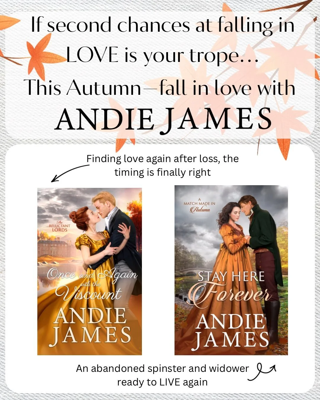 I apparently have a theme in my writing, and that&rsquo;s creating stories set in Autumn featuring second chances at finding love! (And men pining a loooong time for the heroines! 😍🥰)

Check out one of these books for a cozy Autumn read and all the