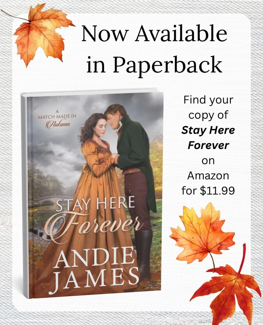 If you were looking for a paperback option for STAY HERE FOREVER, today is your lucky day!

Paperbacks are now available on Amazon for $11.99 (US). 

Thank you for the lovely reception of this story, and happy reading! 🍁🍂📖