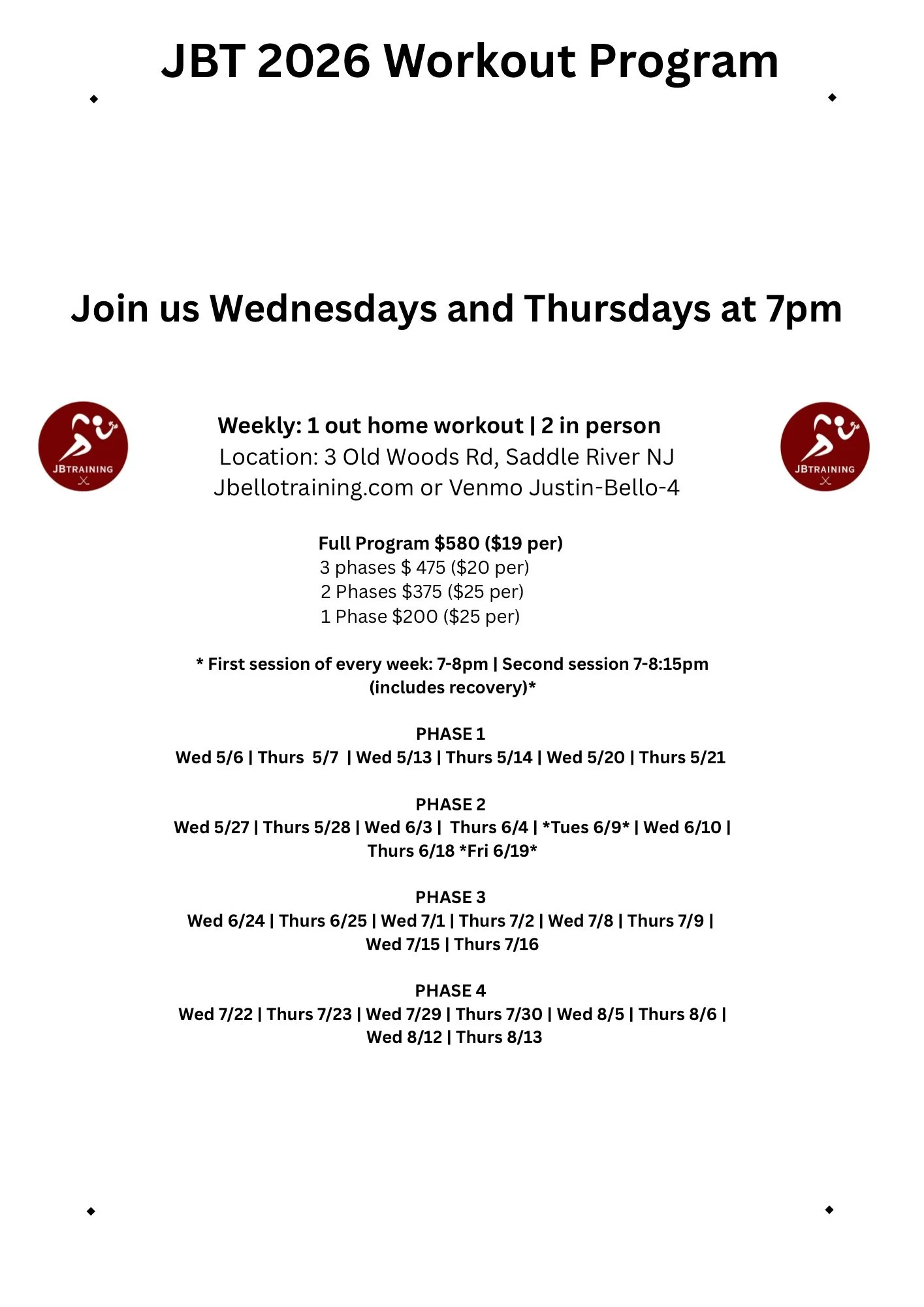 2026 JBT WORKOUT PROGRAM