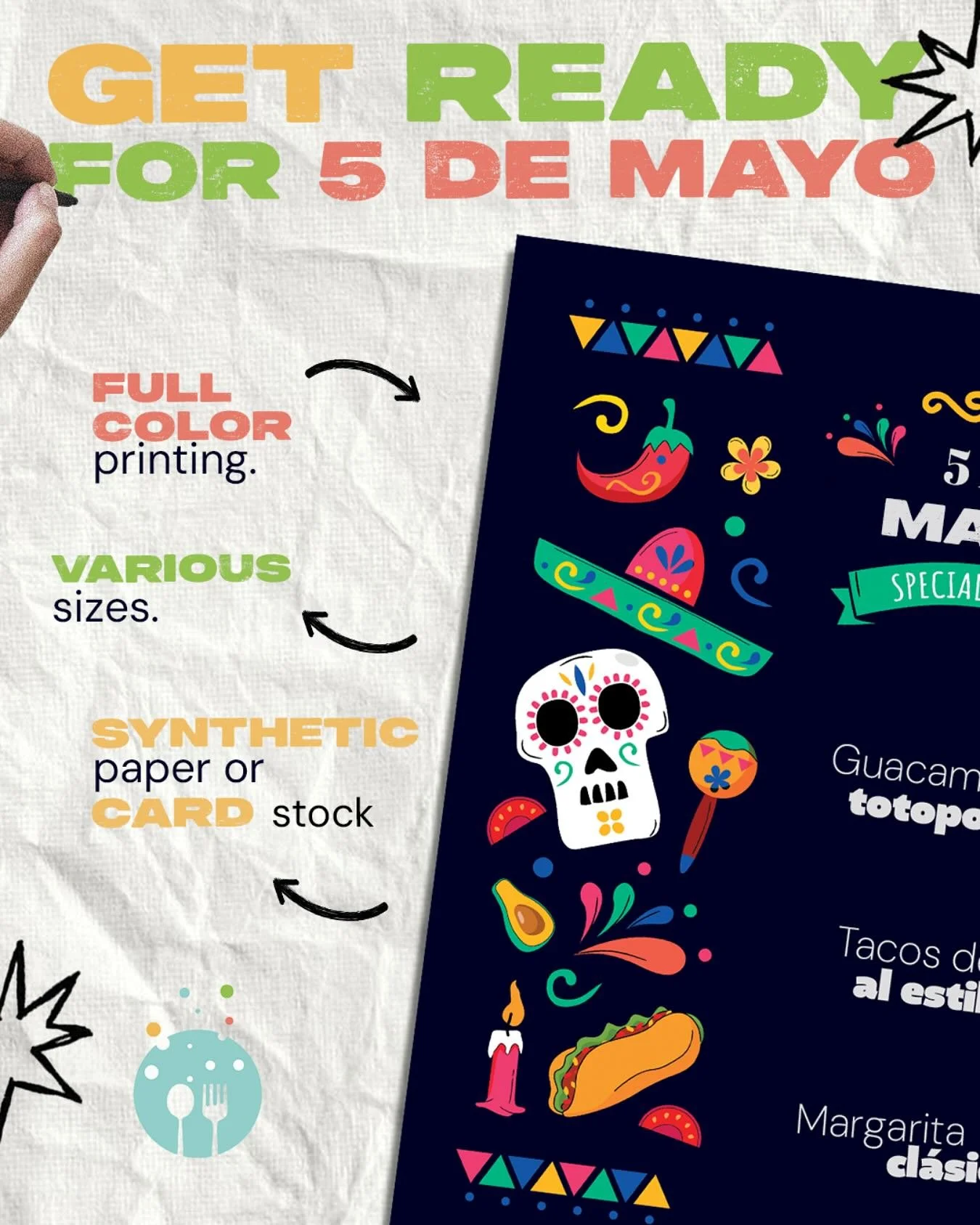 Cinco de Mayo is almost here&mdash;don&rsquo;t wait!
Custom disposable menus in fun, festive designs, available in multiple sizes and printed on synthetic or card stock.

⏳ Last-minute orders? We&rsquo;ve got you! DM us now.

#cincodemayo #menudesign