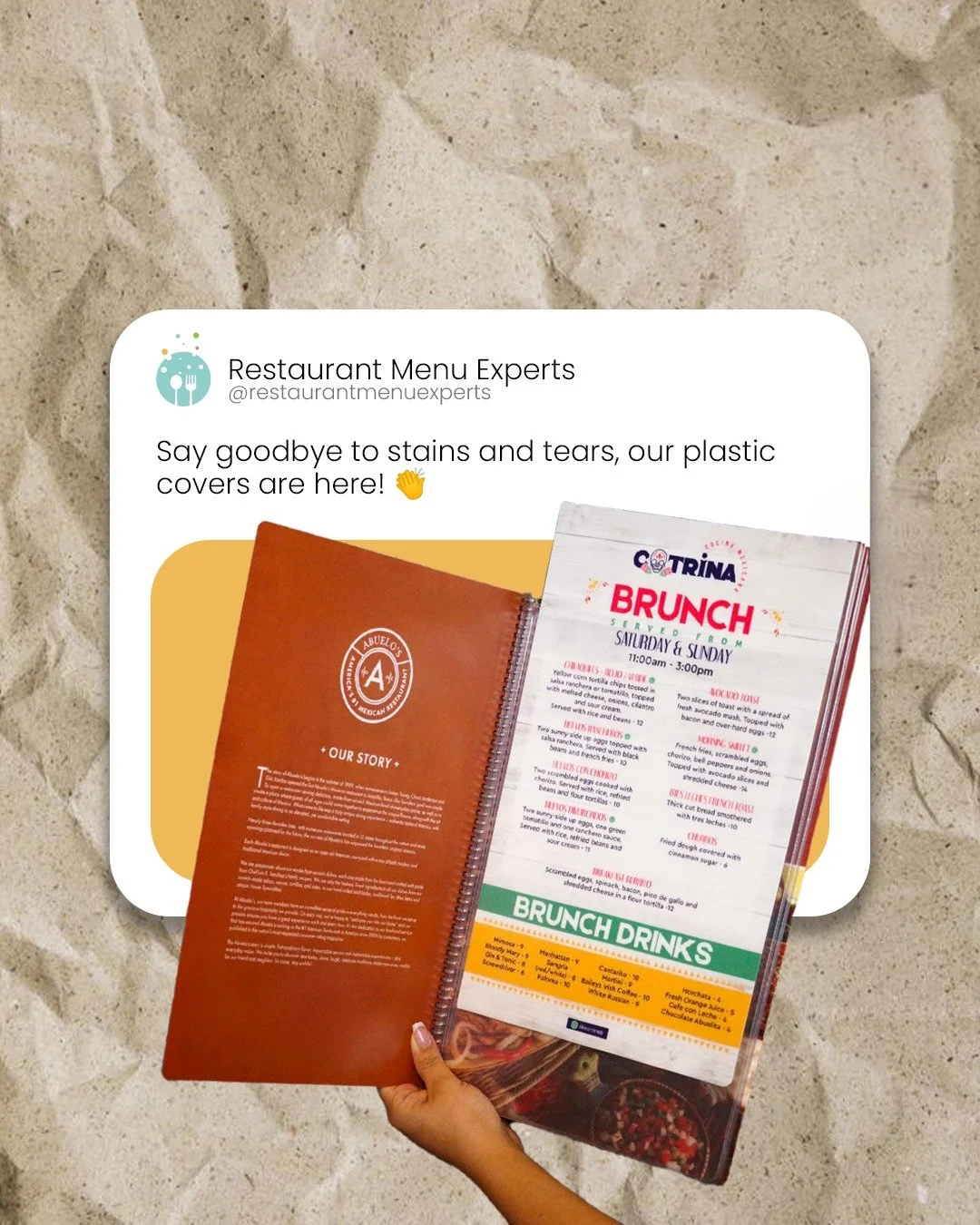 Menus that last, no matter how many hands flip through them! 👏✨
Our new plastic covers keep your menus looking sharp and professional, day after day.
Ready to upgrade? Let&rsquo;s do it! ⬇️
#LongLastingMenus #RestaurantEssentials #UpgradeYourMenu