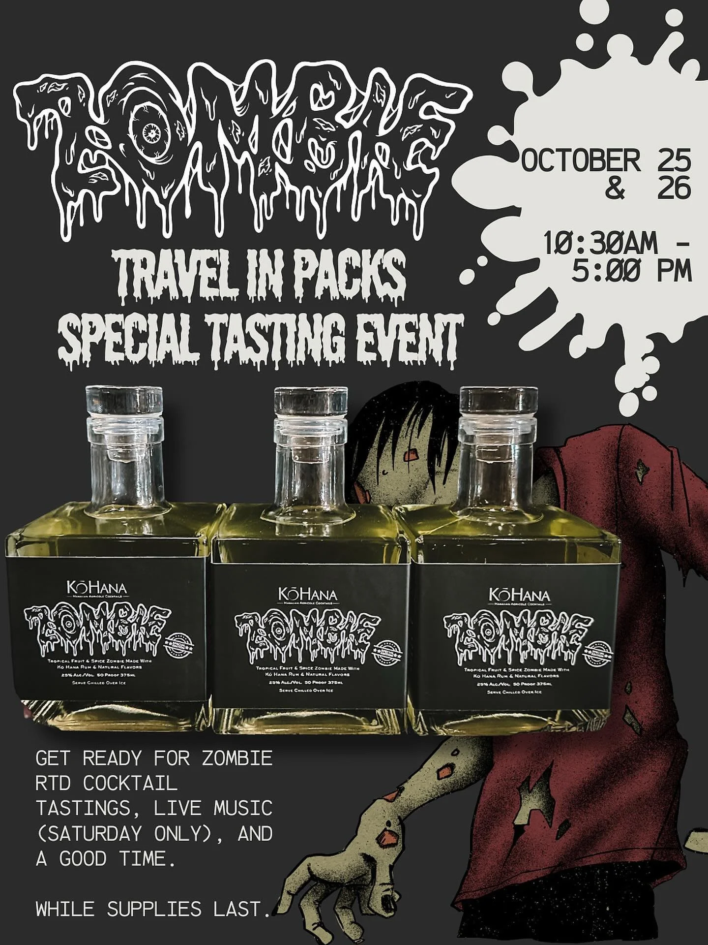 Join us tomorrow October 25 from 10:30am-5:00pm at the Ko Hana Distillery for a hauntingly good time.
&nbsp;
📍92-1770 Kunia Rd #227, Kunia Camp, HI 96759
&nbsp;
Live music on Saturday October 25 from 1-3pm. 

We&rsquo;re pouring samples of our limit