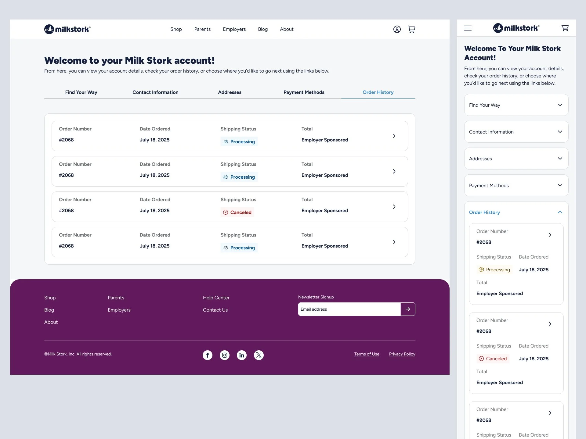 Real-time order tracking with shipment status states