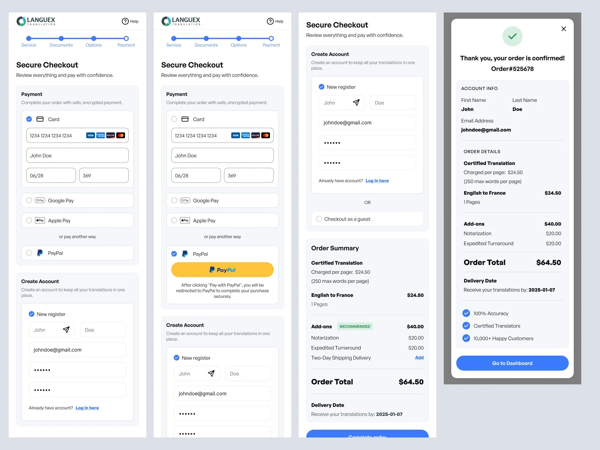 Add-ons upsell and secure payment steps