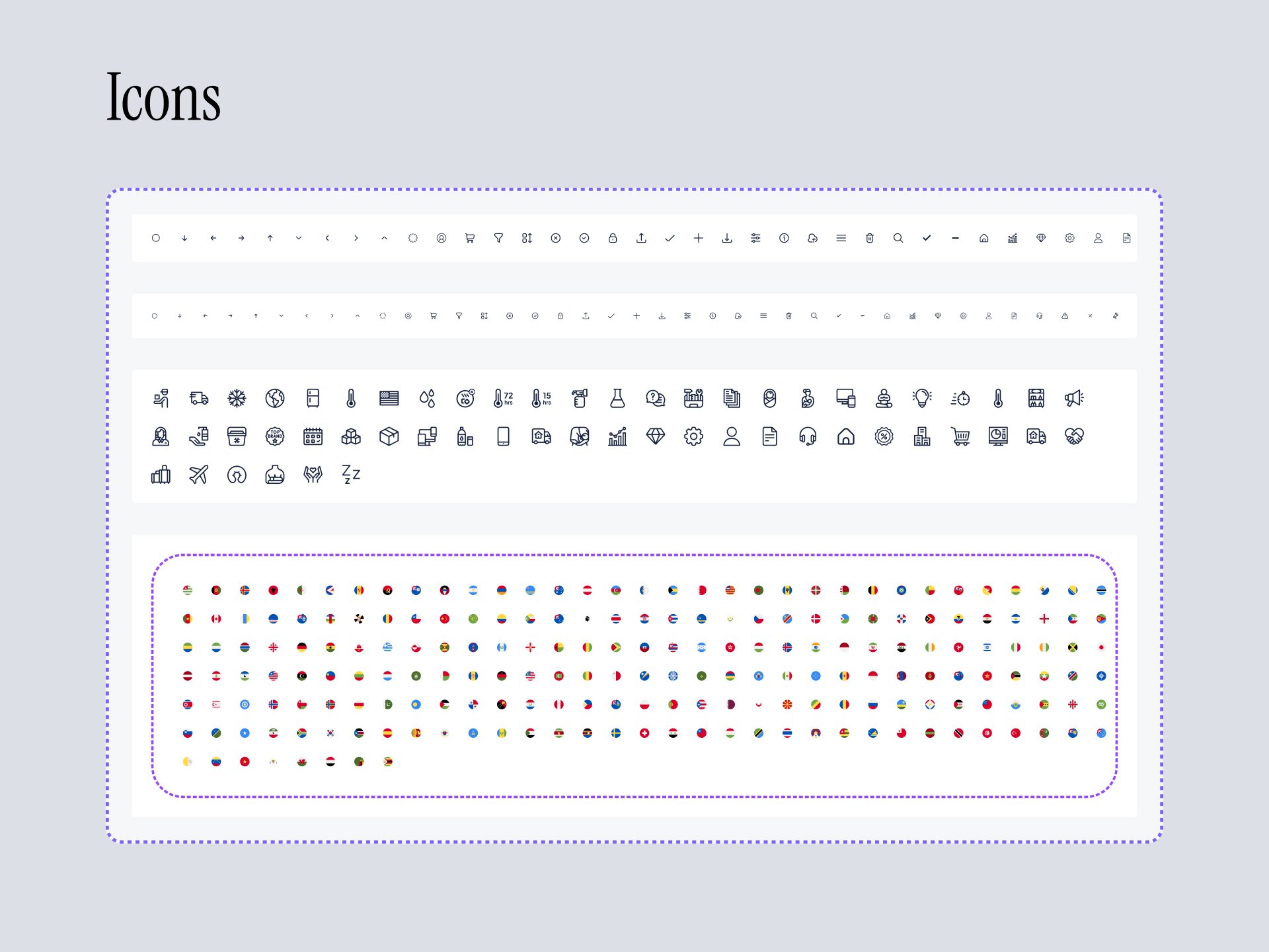 Custom icon set aligned to brand guidelines