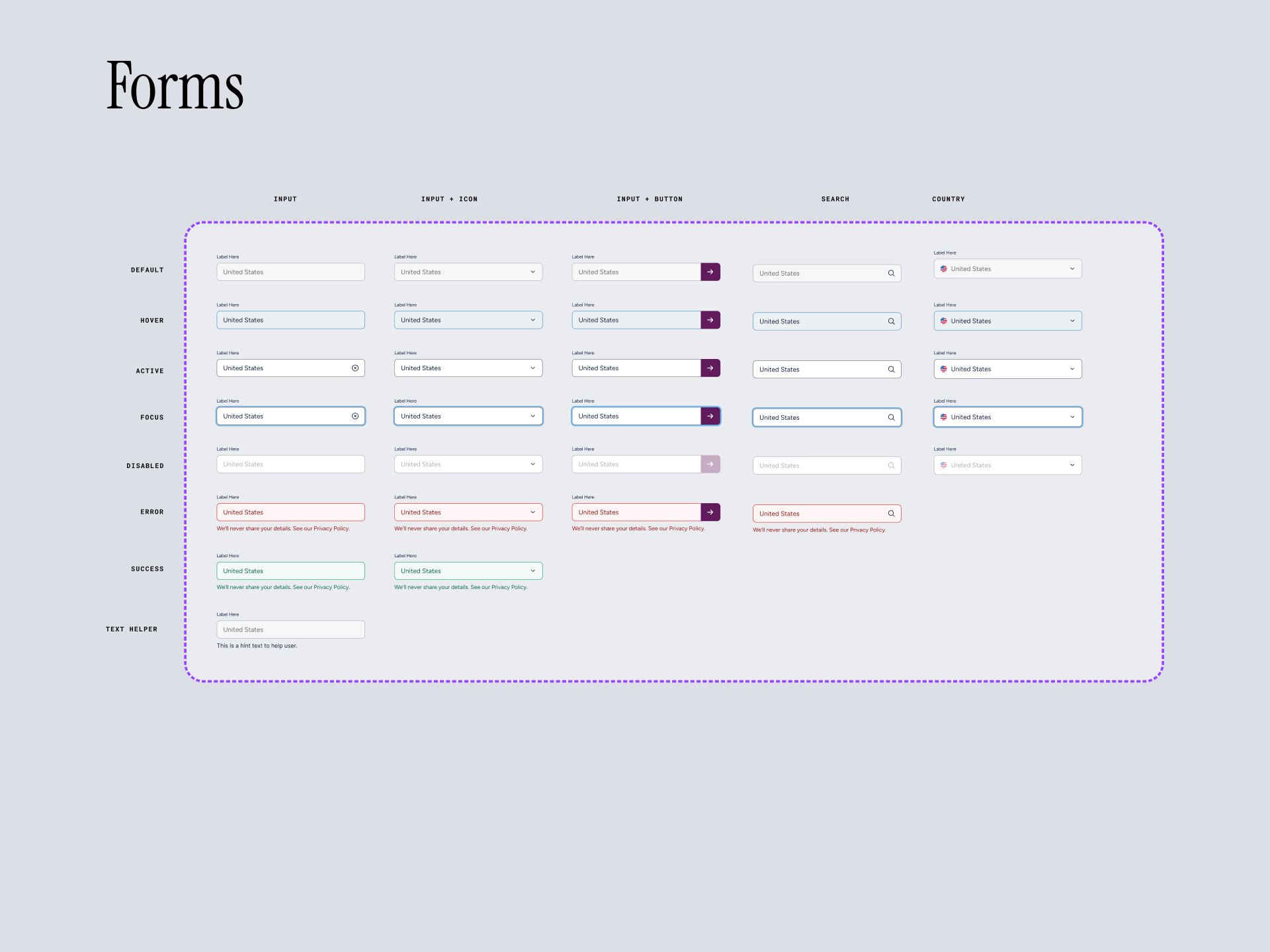 Form component library with validation states