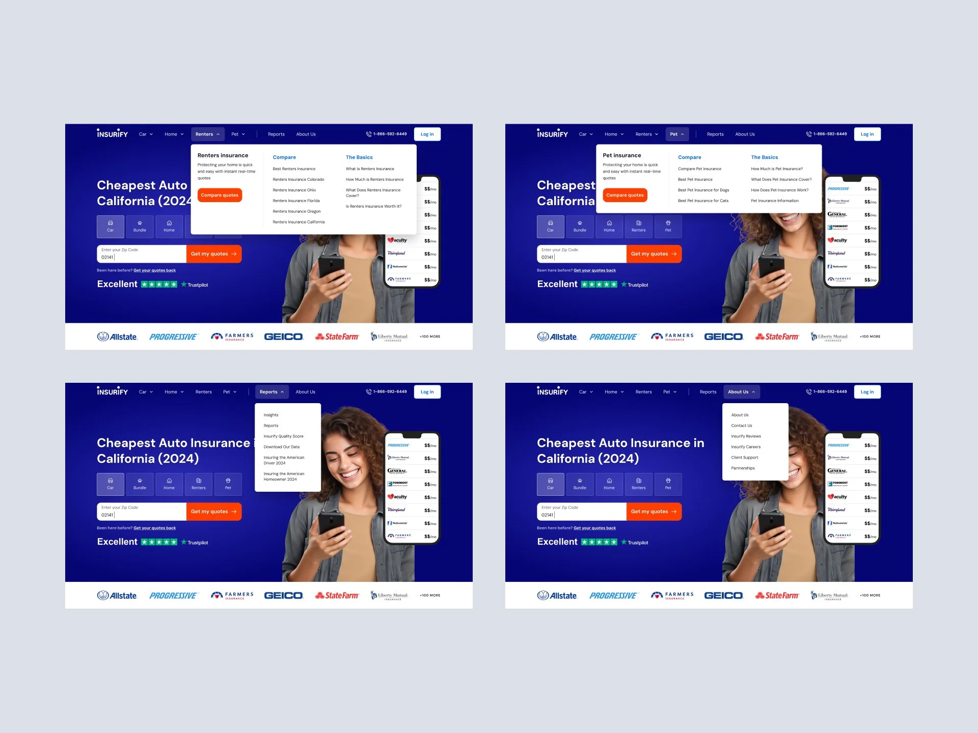 Multi-panel layout system for carrier comparison