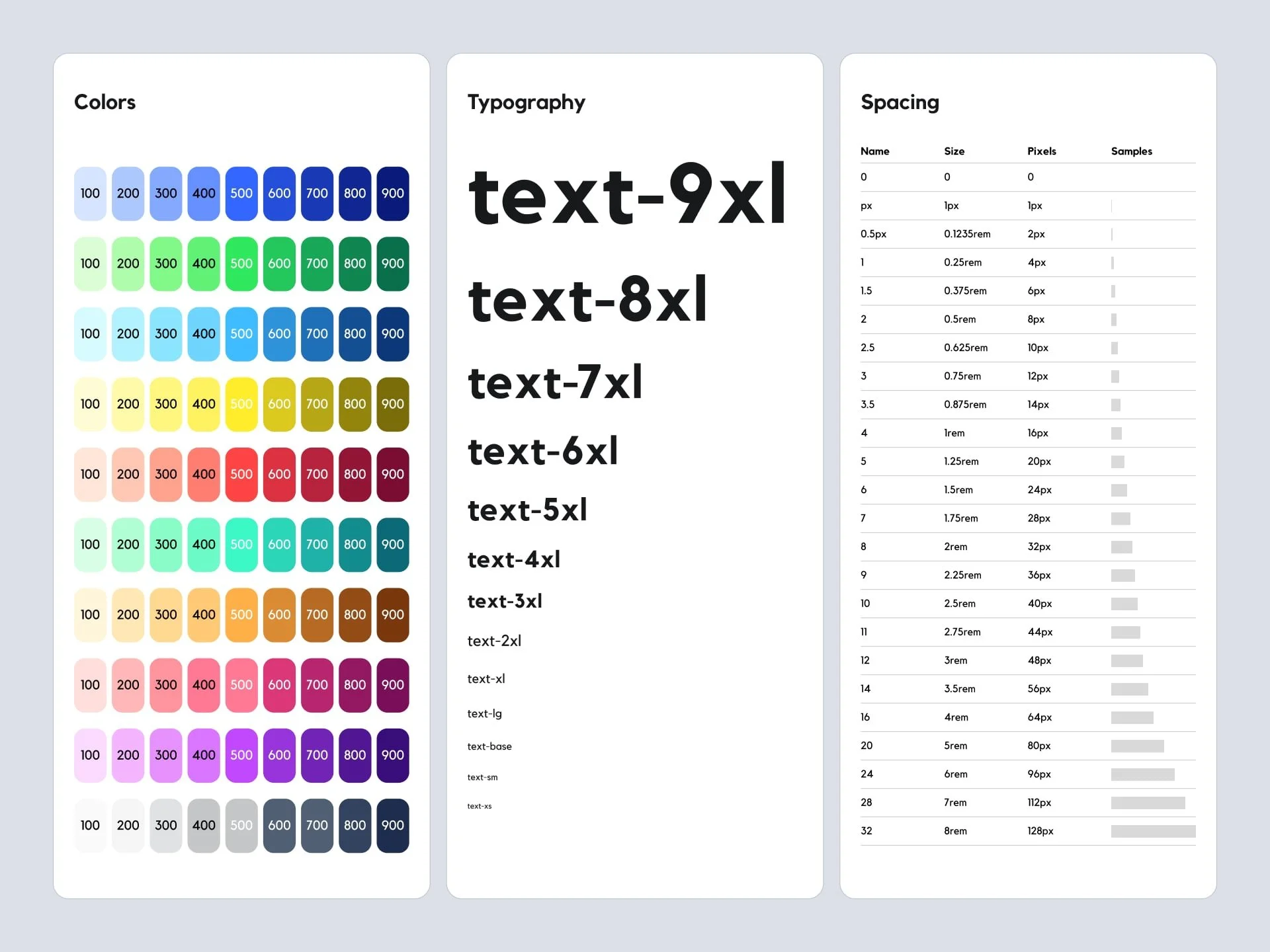 Nebula token system — type scale and color primitives
