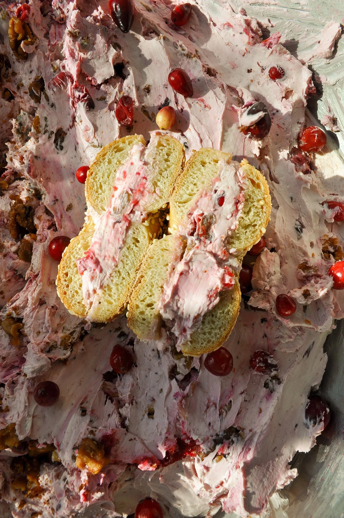 Plain Bagel with cream cheese, food photography for a Troy, NY bagel shop