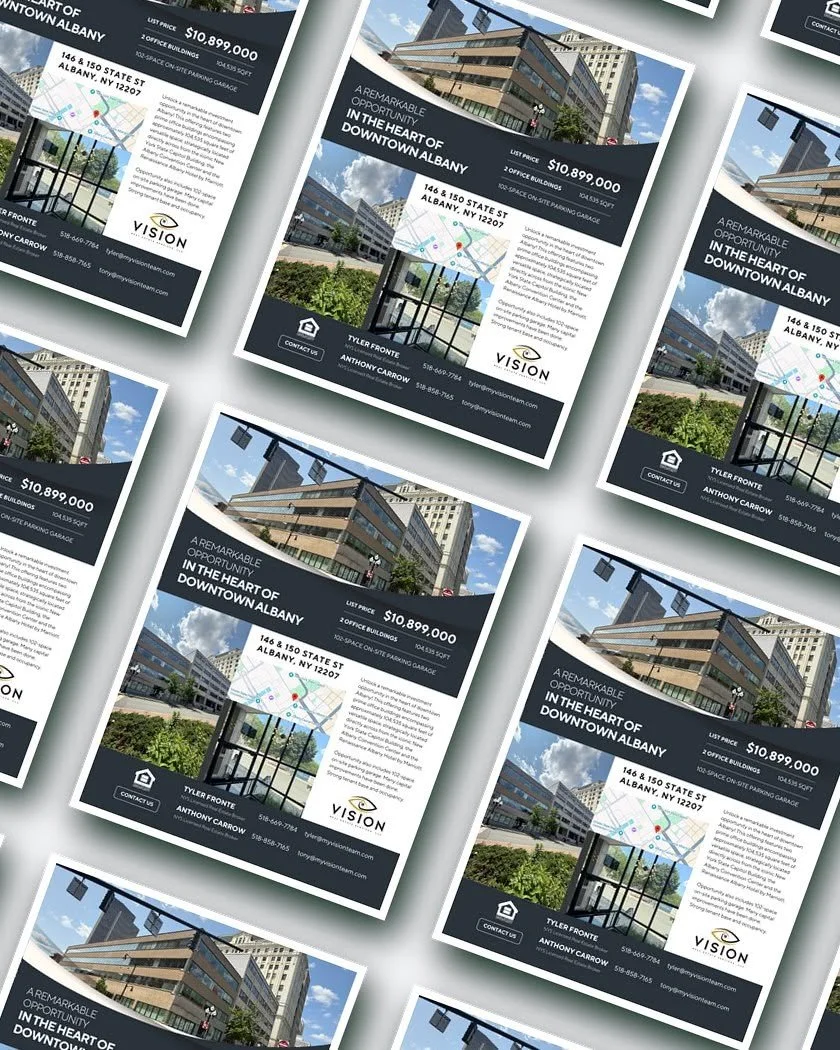 Real estate listing flyer design with home photos, property details and agent contact info, graphic design for a Capital Region, NY real estate agent
