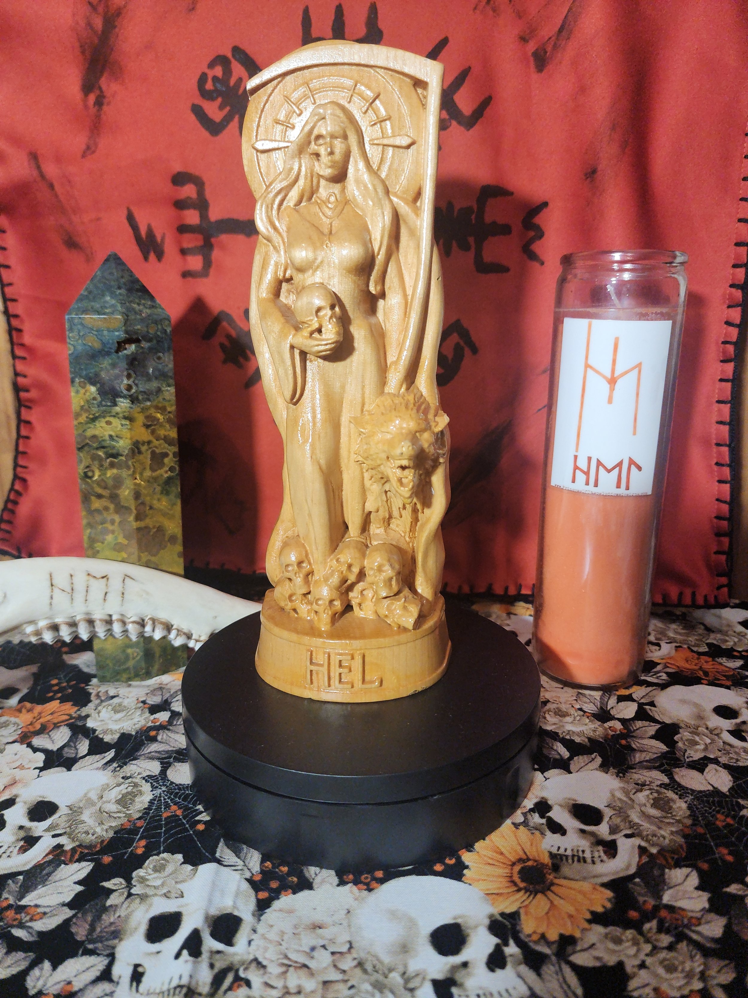 Hel Norse Goddess Wooden Statue