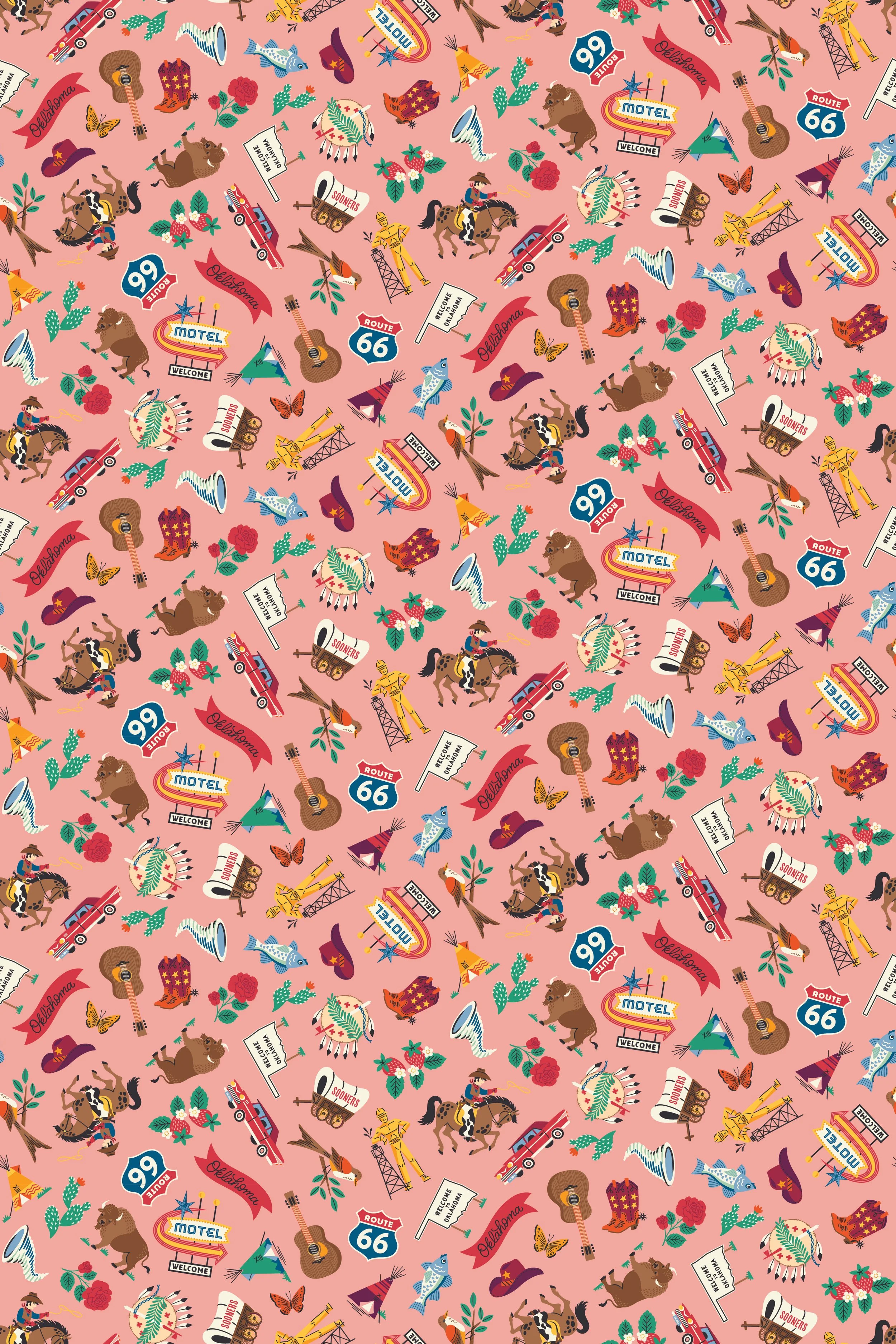 Tossed Oklahoma Icons in Pink