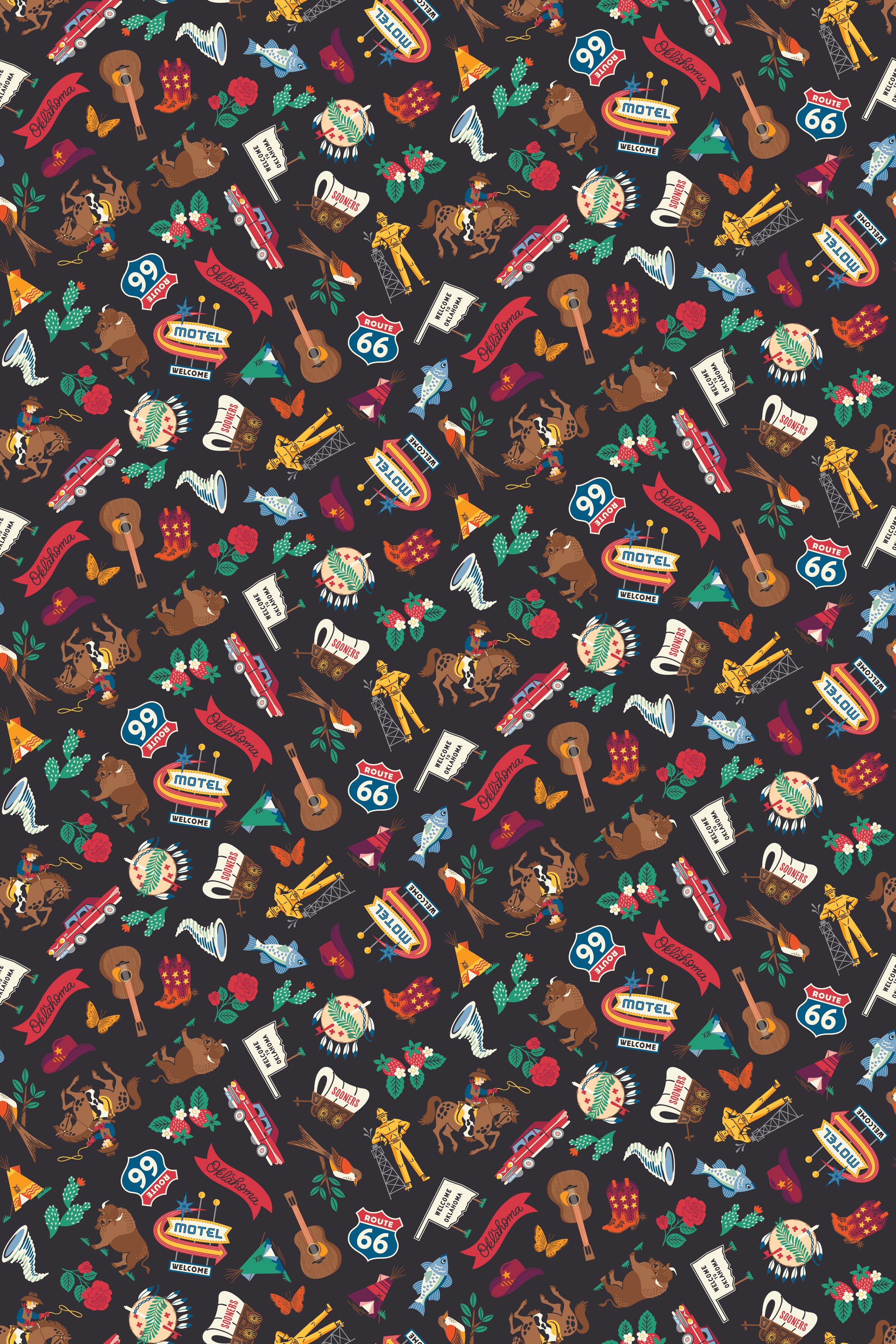 Tossed Oklahoma Icons in Black