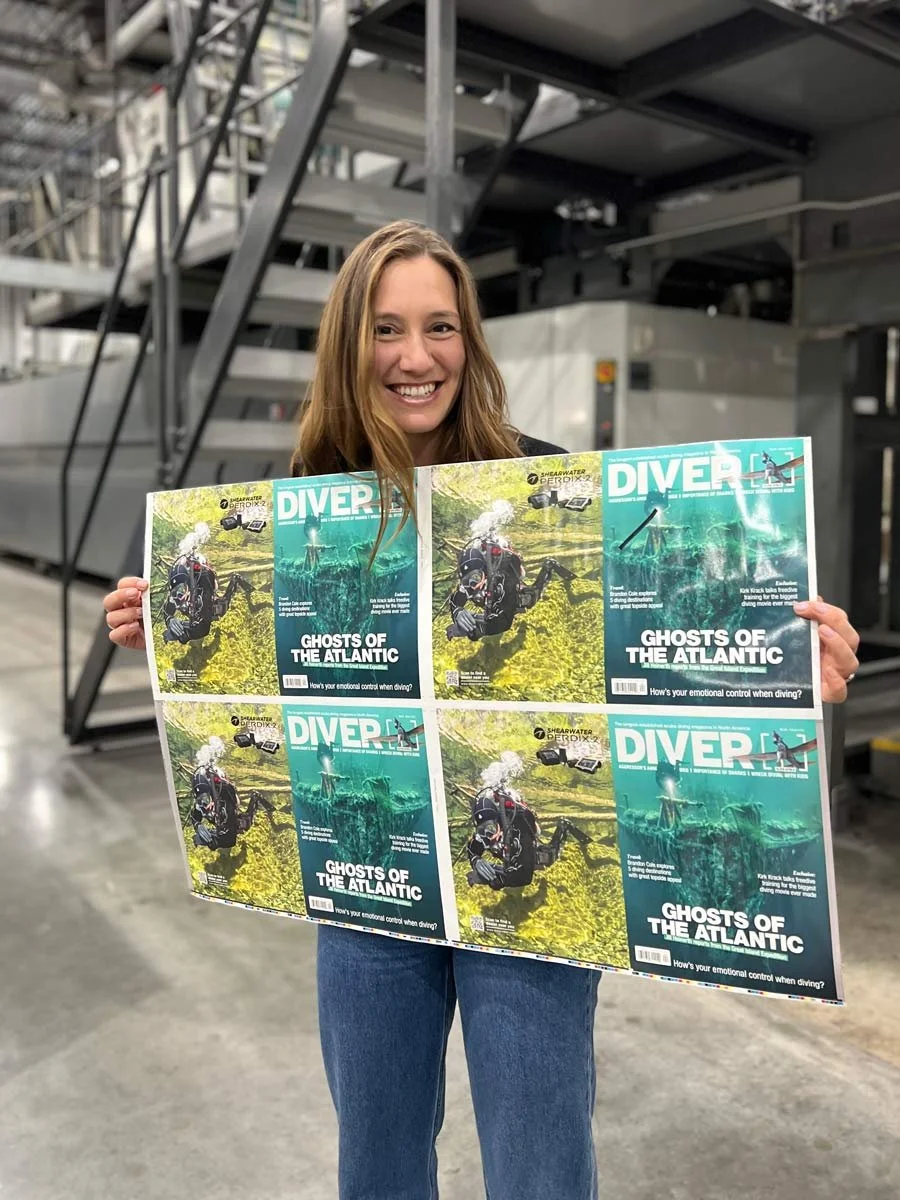 Conducting a press check for my DIVER magazine cover image and feature