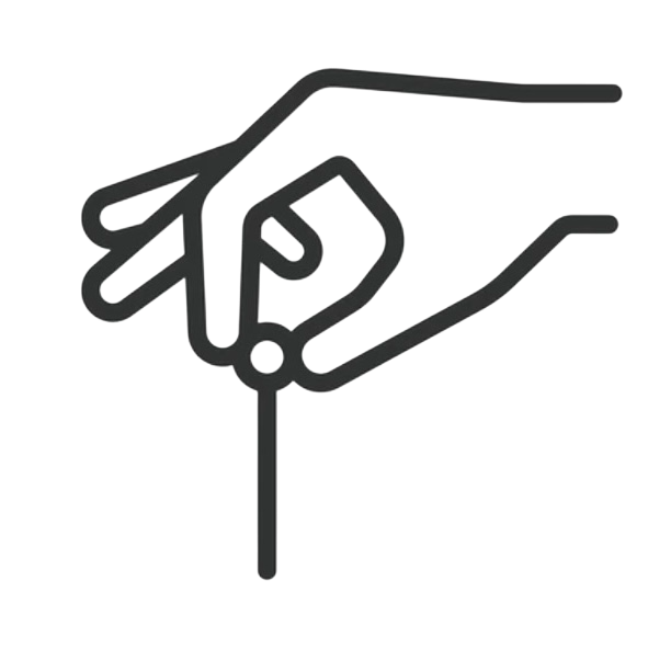 Simple black line drawing of a hand holding a paperclip.