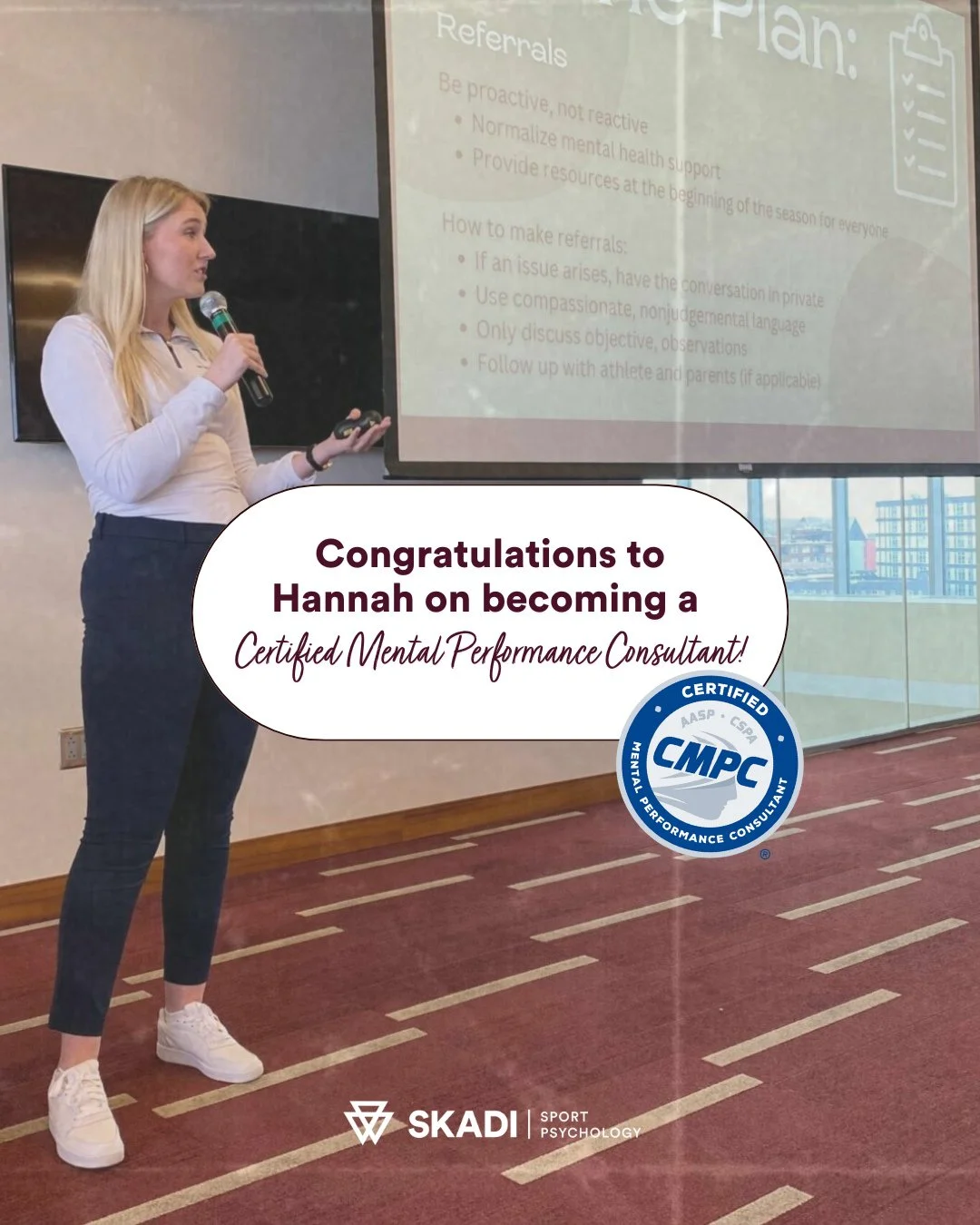 We'd like to extend a huge congratulations to Hannah for officially earning her CMPC credential!⁠
⁠
For those who don&rsquo;t know, the Certified Mental Performance Consultant (CMPC) is one of the highest professional standards in the field of sport 