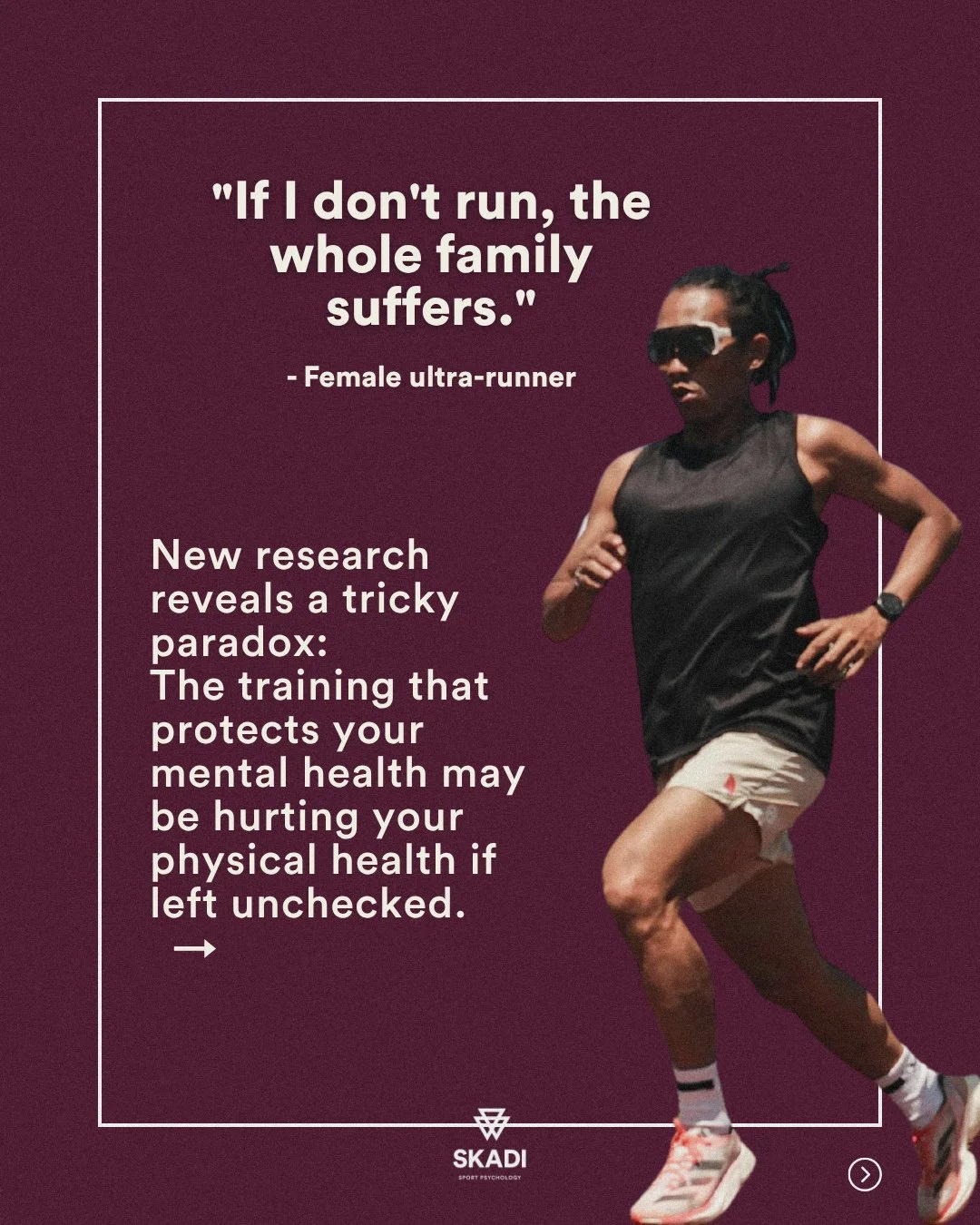 New research on female ultra-endurance athletes reveals a paradox that many of us live but rarely name: 🏃&zwj;♀️💔⁠
⁠
The training that maintains our mental health can simultaneously threaten our physical wellbeing when we ignore warning signs.⁠
⁠
I