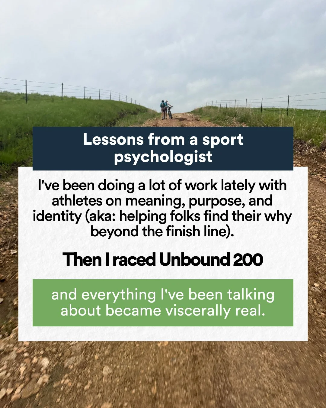 207 miles. One gear. One promise I made to myself.⁠
⁠
I live and breathe sport psychology. I study resilience, mental toughness, and performance under pressure. But Unbound 200 reminded me that knowing the research and living it are very different th