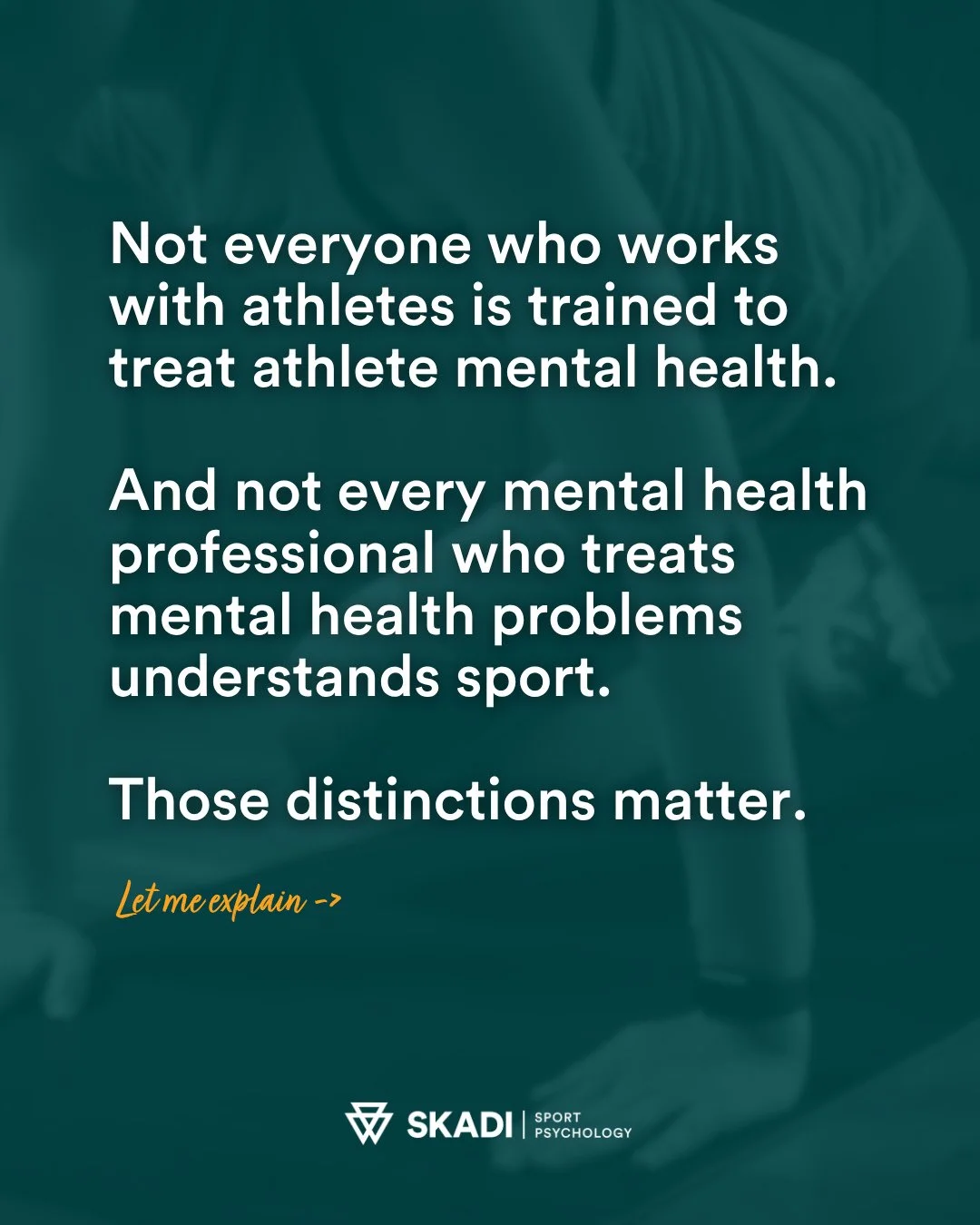 "Can you recommend a sport psych provider who works with athletes?"⁠
⁠
I get asked this a lot. And my answer is always the same: What kind of help are you looking for?⁠
⁠
Because "works with athletes" can mean a lot of different t