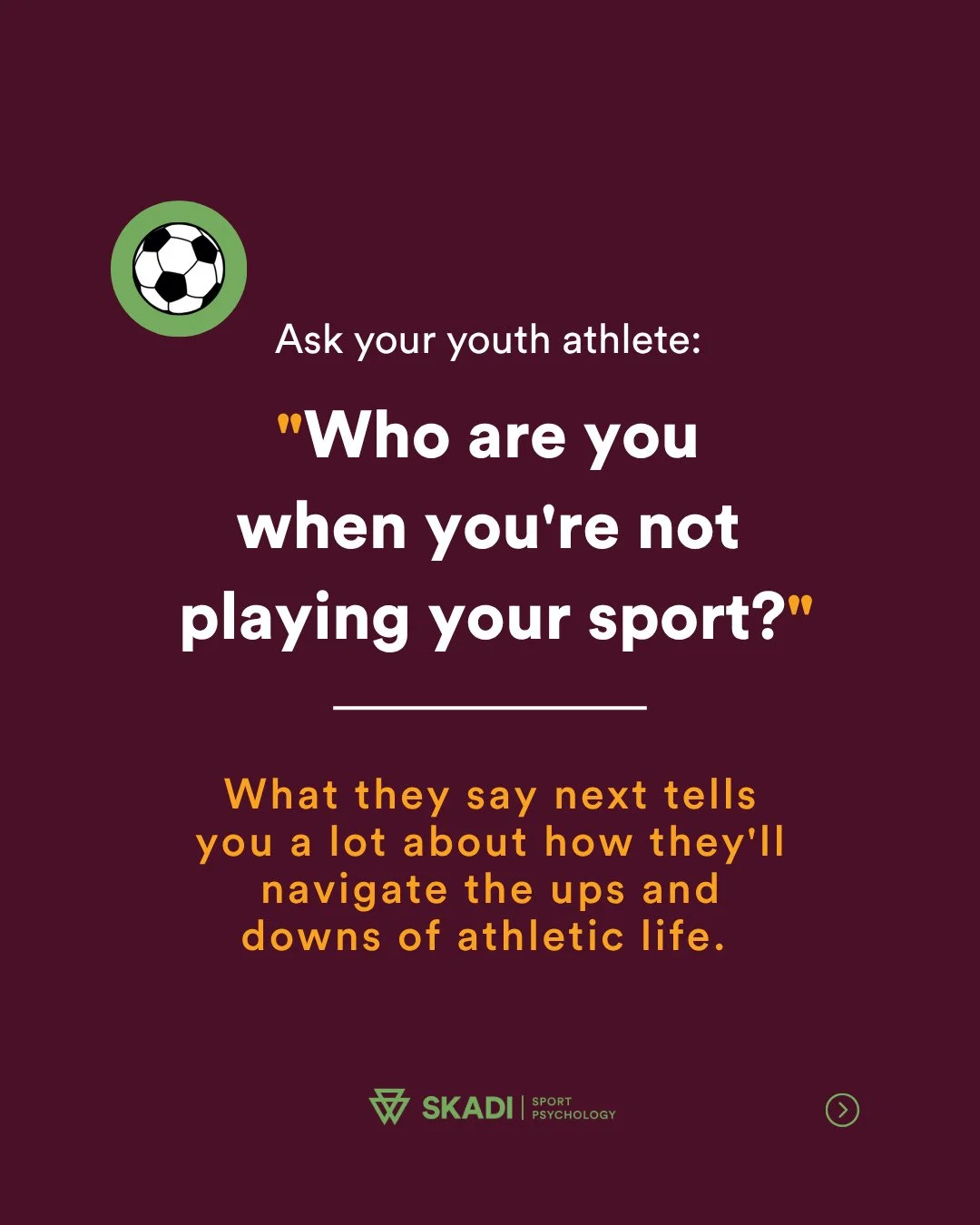 Ask your youth athlete: "Who are you when you're not playing your sport?"⁠
⁠
What they say next tells you a lot about how they'll navigate the ups and downs of athletic life.⁠
⁠
Here's what we know: Many young athletes build a strong athlet