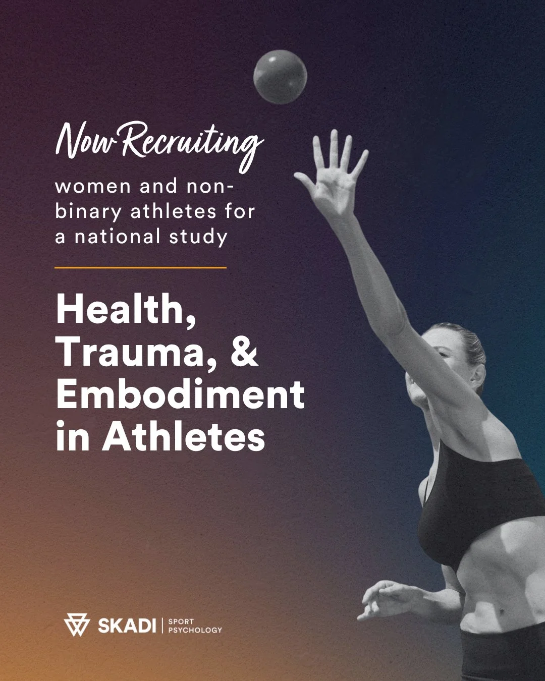 Are you a woman or non-binary (AFAB) athlete, age 18 or older, in the US or Canada, who has trained or competed in sport at any level? ⁠
⁠
You&rsquo;re invited to take part in an anonymous online survey about health, stress, difficult life experience