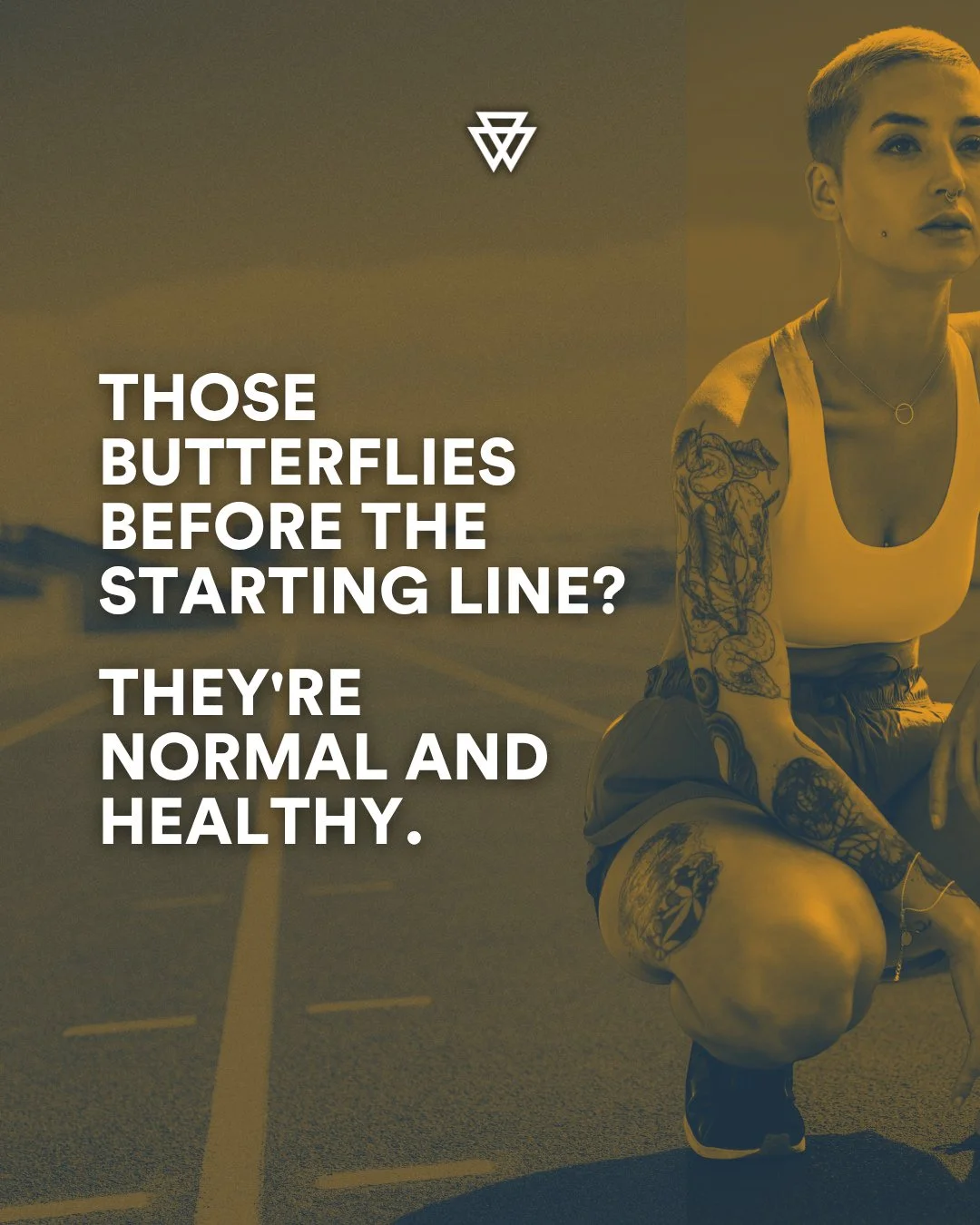 Those butterflies before the starting line? They're normal and healthy!⁠
⁠
Pre-race nerves are simply your autonomic nervous system activating for performance: racing heart, quick breathing, muscle tension, butterflies. The sensations aren't the prob