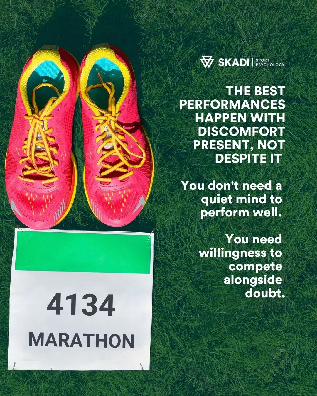 The best performances happen with discomfort present, not despite it.⁠
⁠
Elite athletes aren't fearless. They're practiced. ⁠
⁠
The difference:⁠
⁠
🏆 THEY TRAIN MENTAL SKILLS LIKE PHYSICAL SKILLS⁠
They let go of vague affirmations and replace them wi
