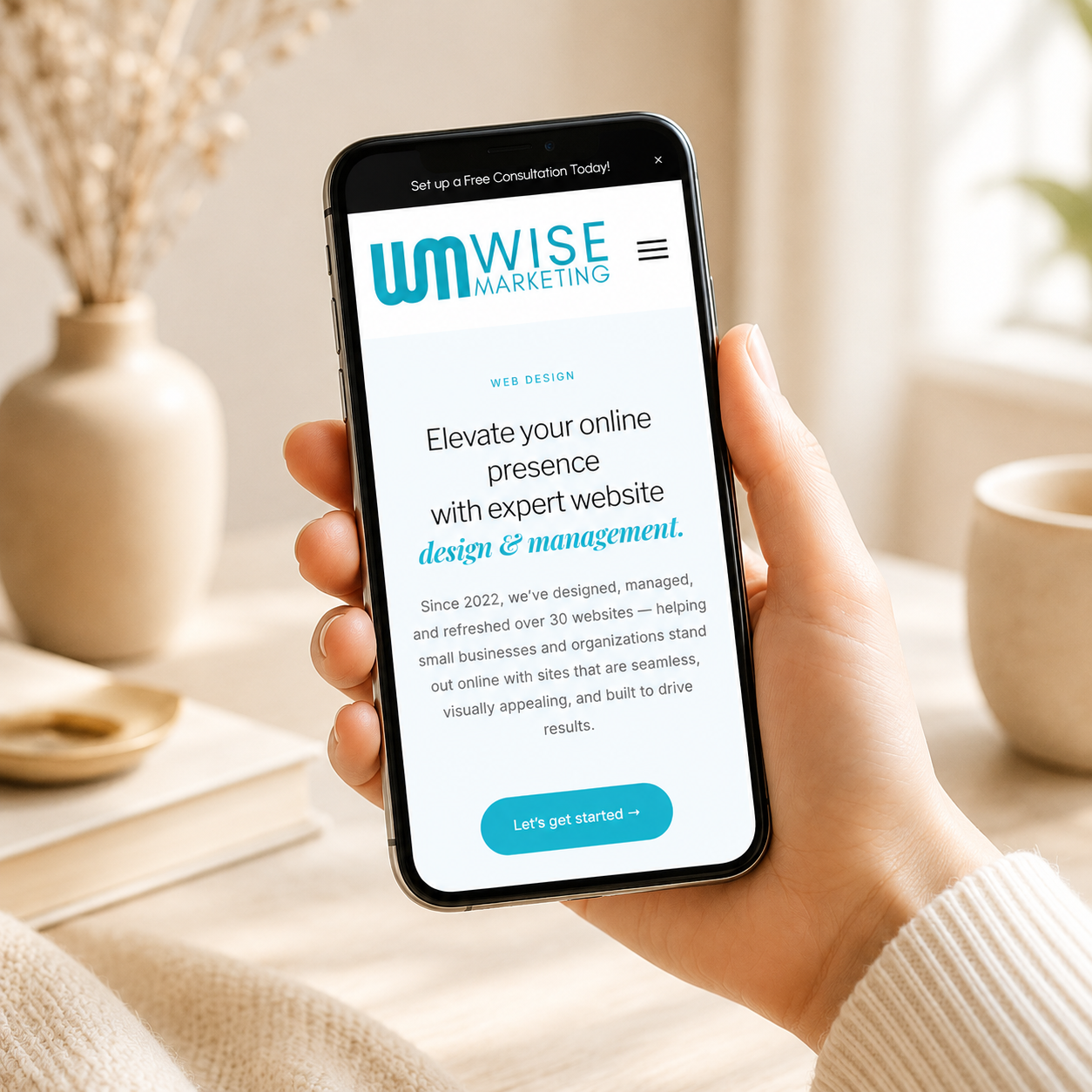 Wise Marketing, which offers Website Design and Management Services, Graphic Design Services, SEO services, Paid Ad Services, Google Boost Services, and more.