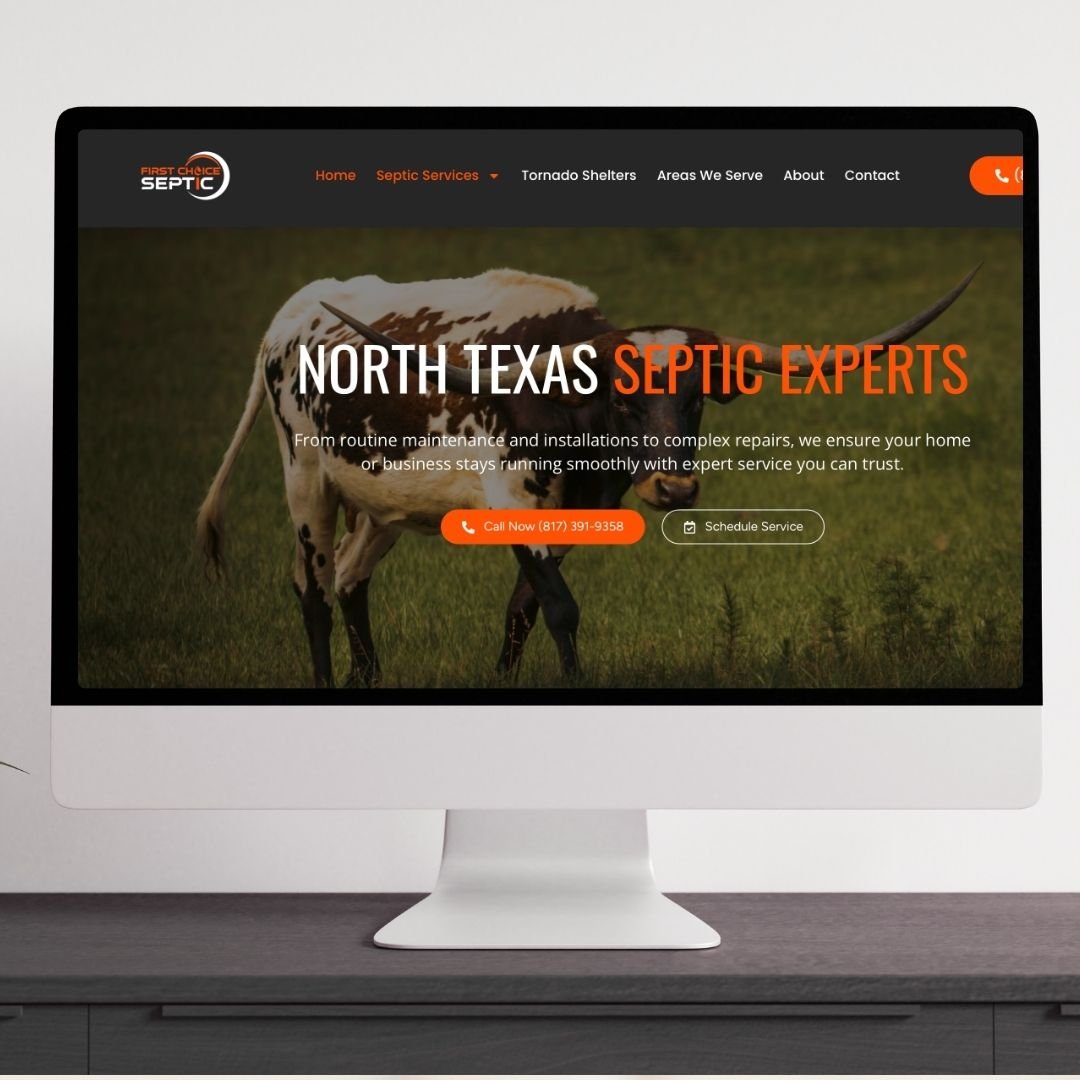 Website homepage for North Texas Septic Experts, created by Wise Marketing in Wise County, Tx.